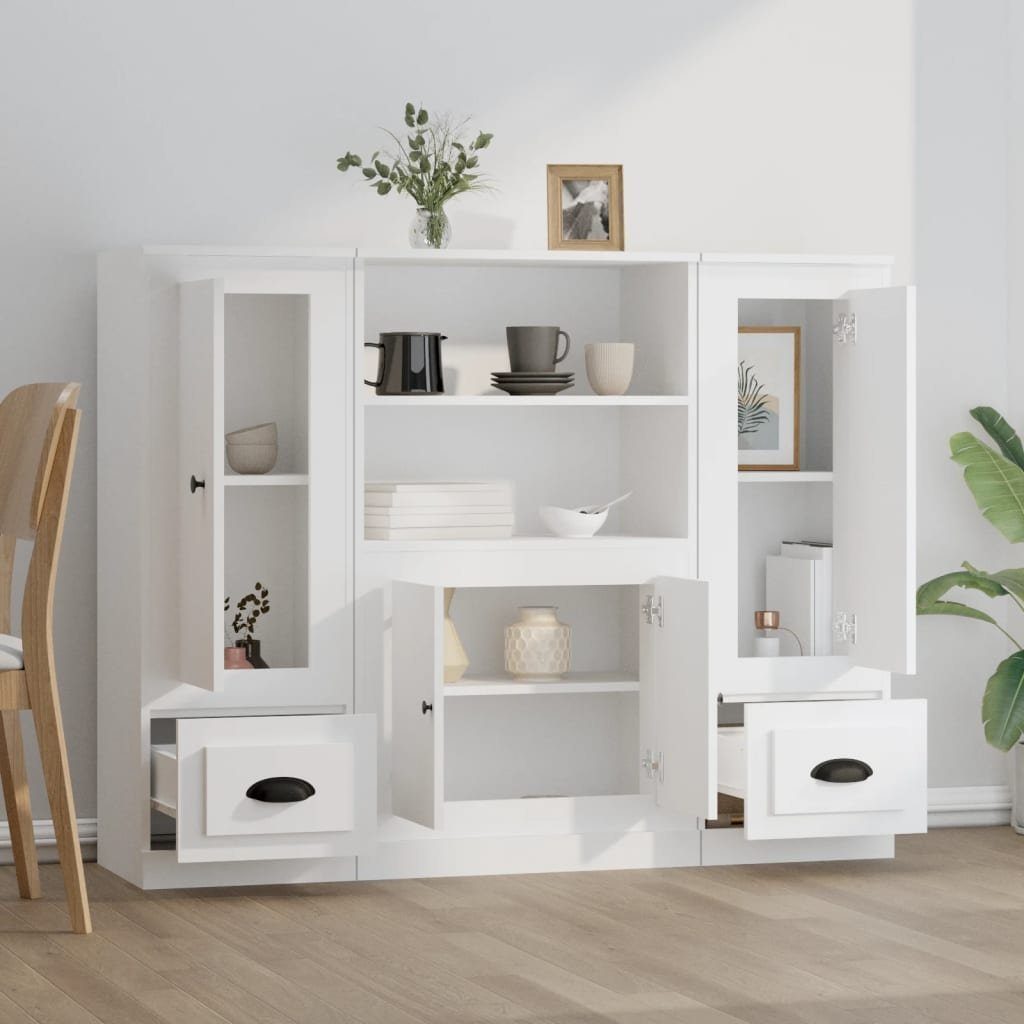 vidaXL Sideboard Highboards 3 Stk. Hochglanz-Weiß Holzwerkstoff (3 St)