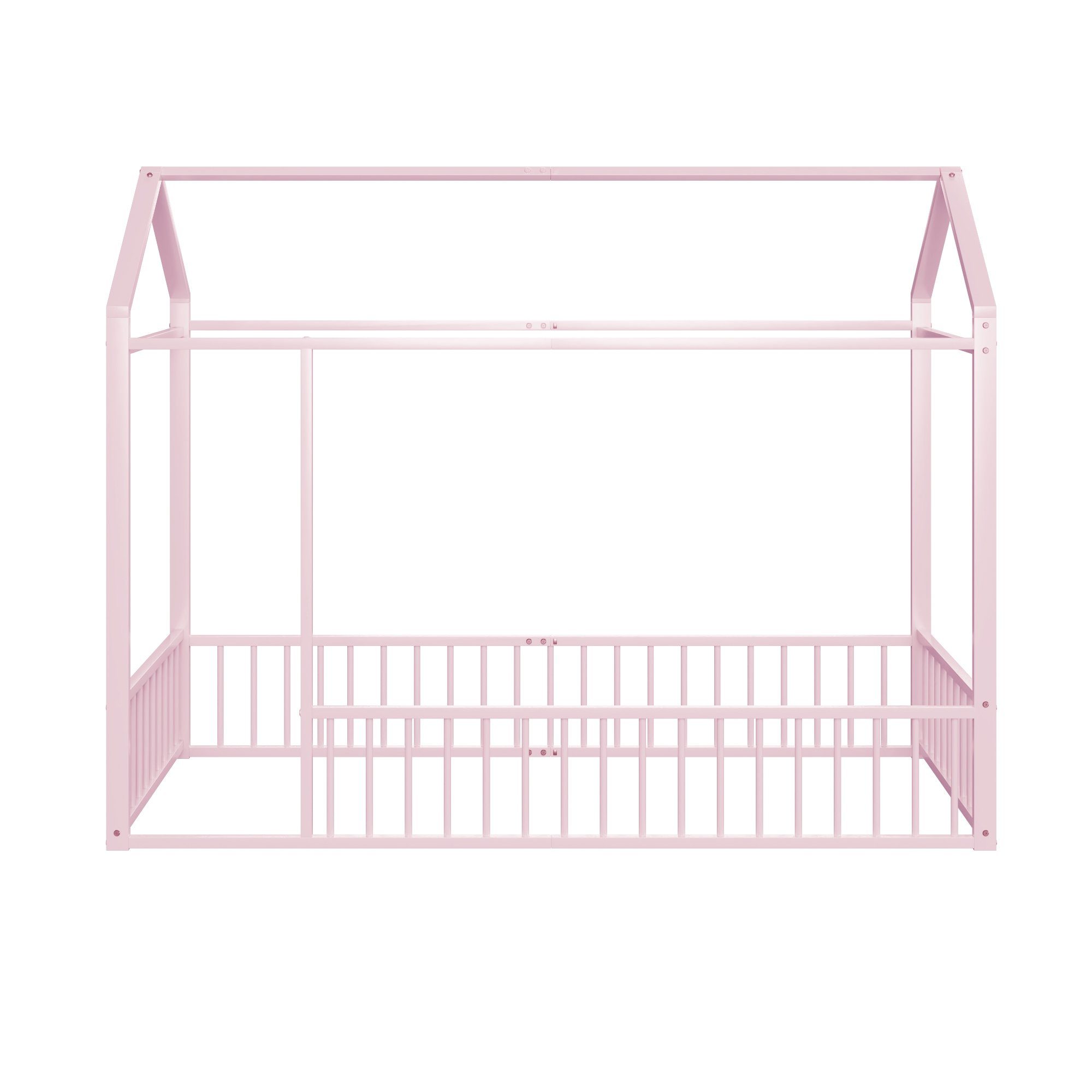 Celya Metallbett Kinderbett Hausbettrahmen mit Zaun für Kinder, Teenager, Mädchen, Jungen, 90 x 200cm, Rosa