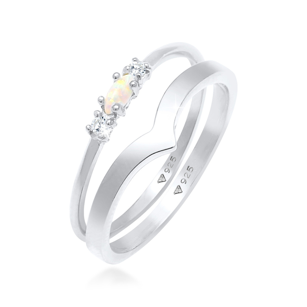 Elli Elli Bague Femmes Ensemble Marquise Forme de V Basique avec Opale Synthétique et  Bague
