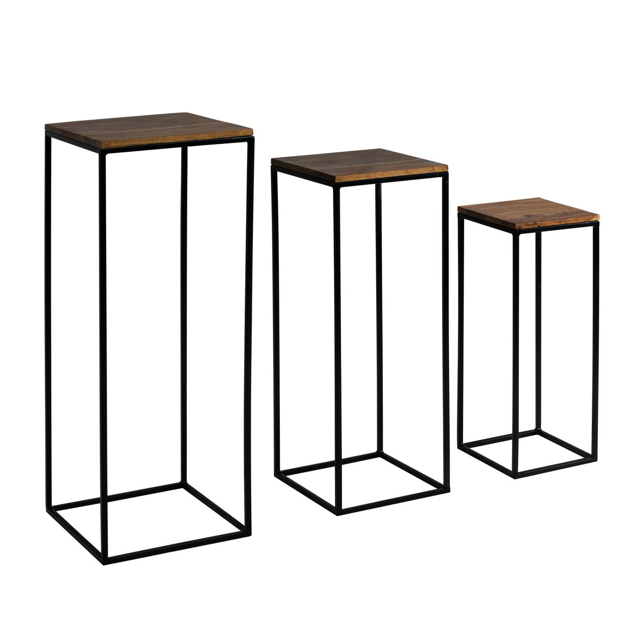 Skyport WOHNLING Sheesham Massivholz Blumentisch 3er Set Satztisch Säulentisch Dekosäule