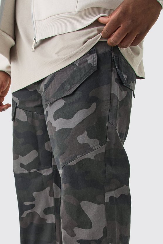 Plus lockere asymmetrische Camouflage Cargo Twill-Hose