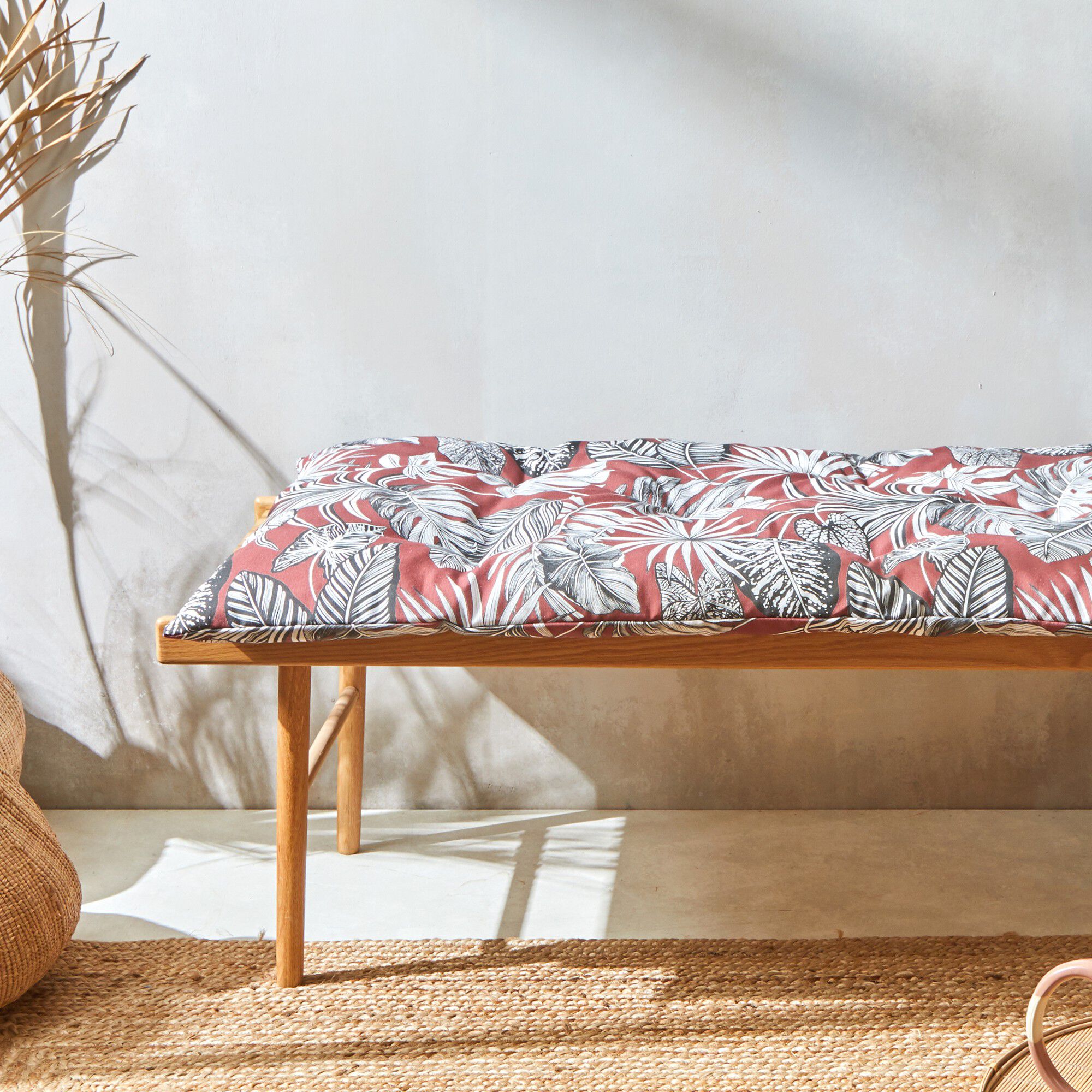 Long coussin déco coton imprimé tropical