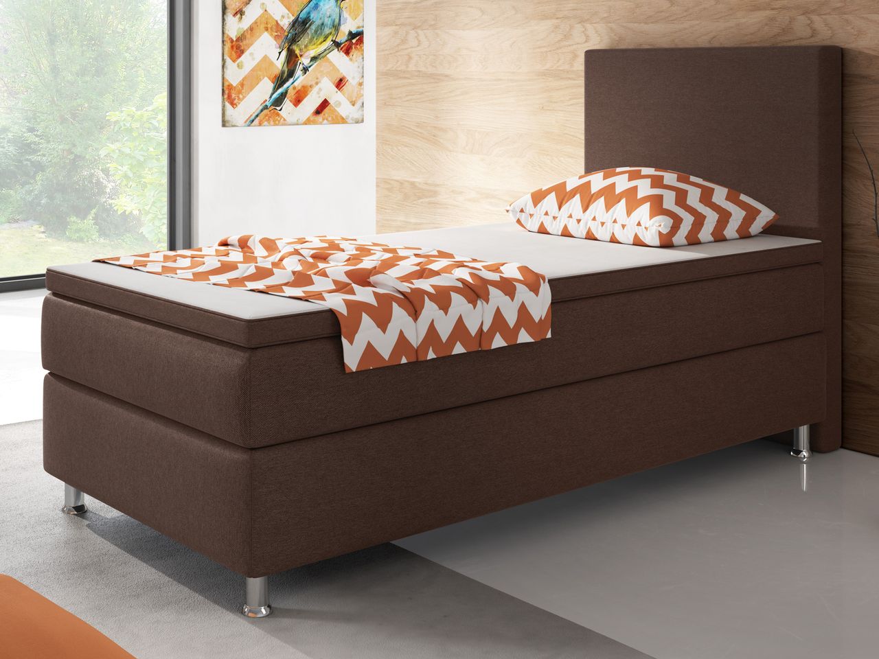 IHG Boxspringbett Berlin 90x200 cm Webstoff Braun