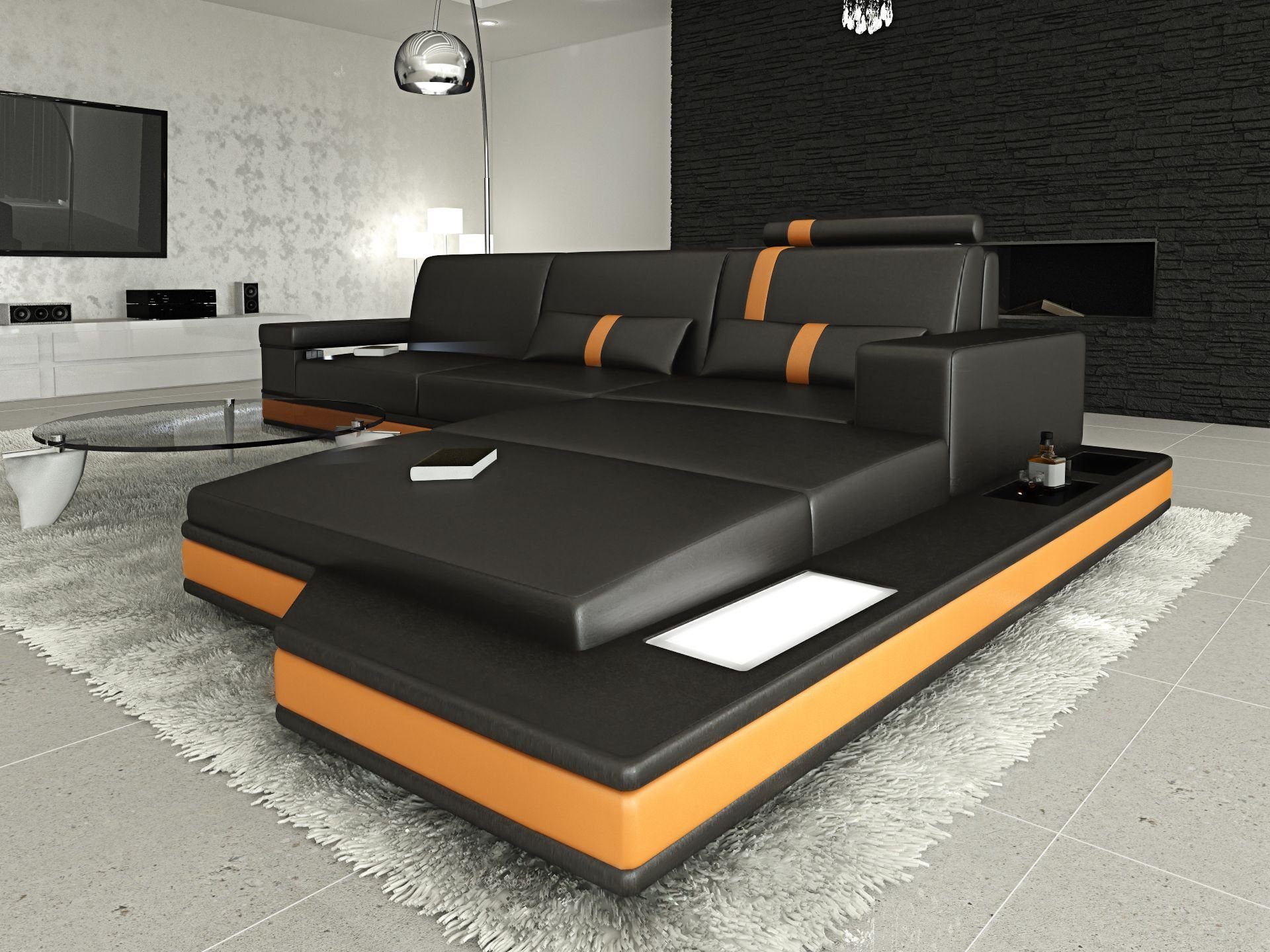 Sofa Dreams Ecksofa Ledercouch Leder Sofa Messana L Form Ledersofa, Couch, mit LED, wahlweise mit Bettfunktion als Schlafsofa, Designersofa