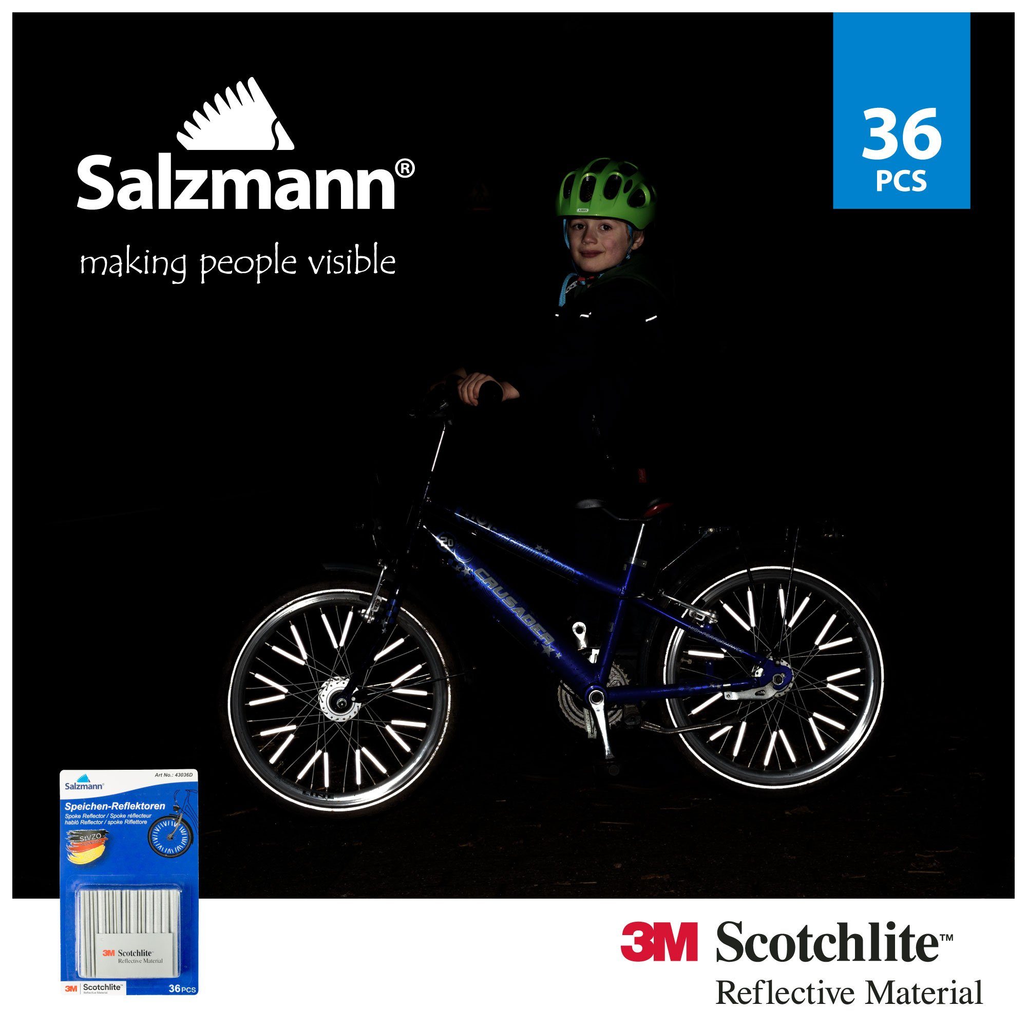 Salzmann Fahrradreflektor 3M Scotchlite Speichenreflektoren für Fahrradspeichen, (36 St)