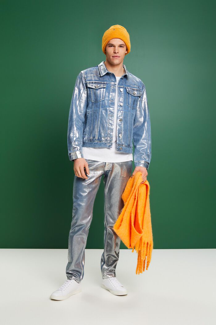 Jeansjacke in Metallic-Optik