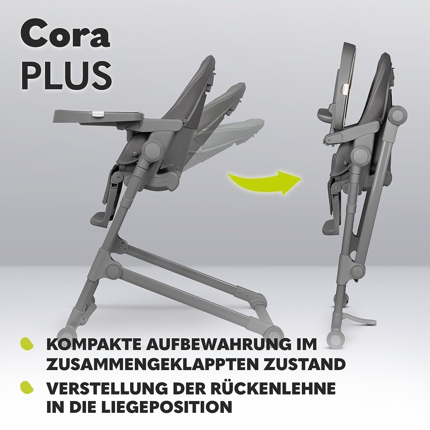 lionelo Hochstuhl Cora Plus (Set), 2-IN-1 STUHL: Fütterungsstuhl mit Liegefunktion, Robuste und Sichere Konstruktion, bis 3 Jahre