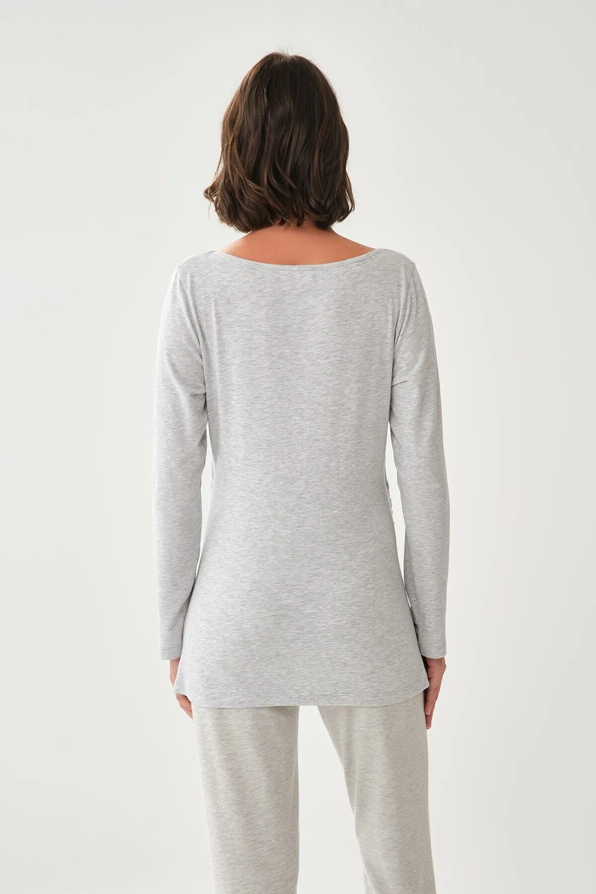 Dagi  Langärmliges Umstands-T-Shirt mit weitem Kragen in Grau-Melange
