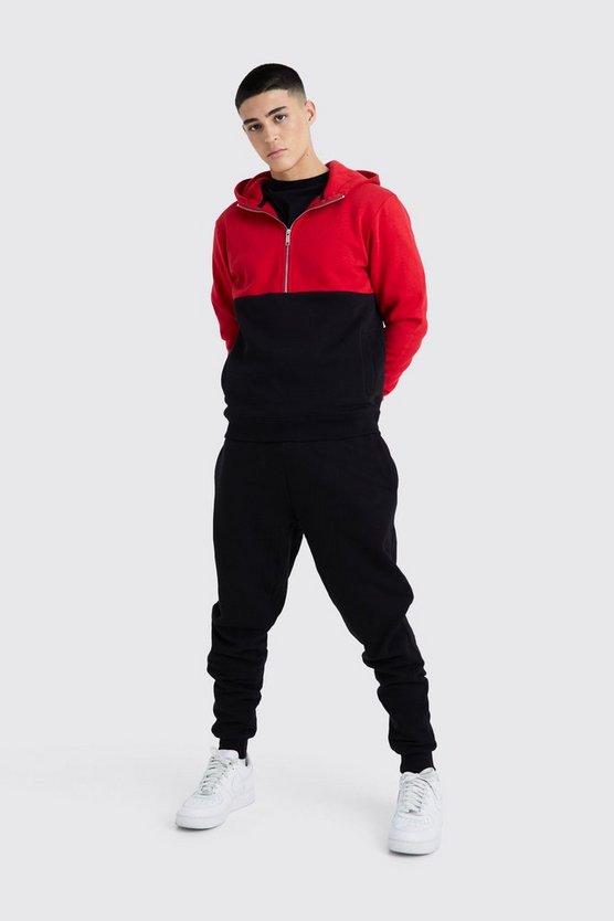 Slim-Fit Colorblock Trainingsanzug mit Reißverschluss