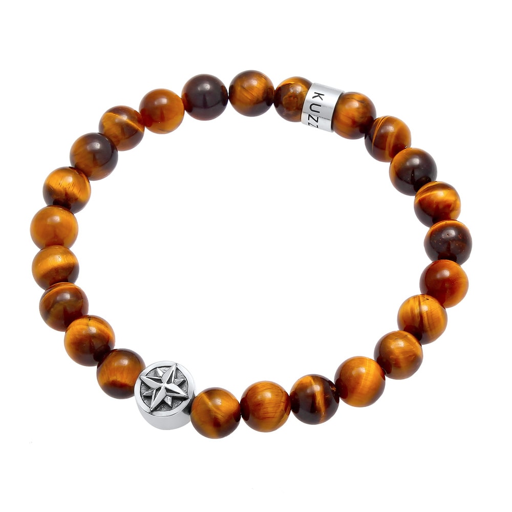 KUZZOI KUZZOI Bracelet Perle de boussole en Oeil de tigre pour homme Tendance en argent  Bracelet