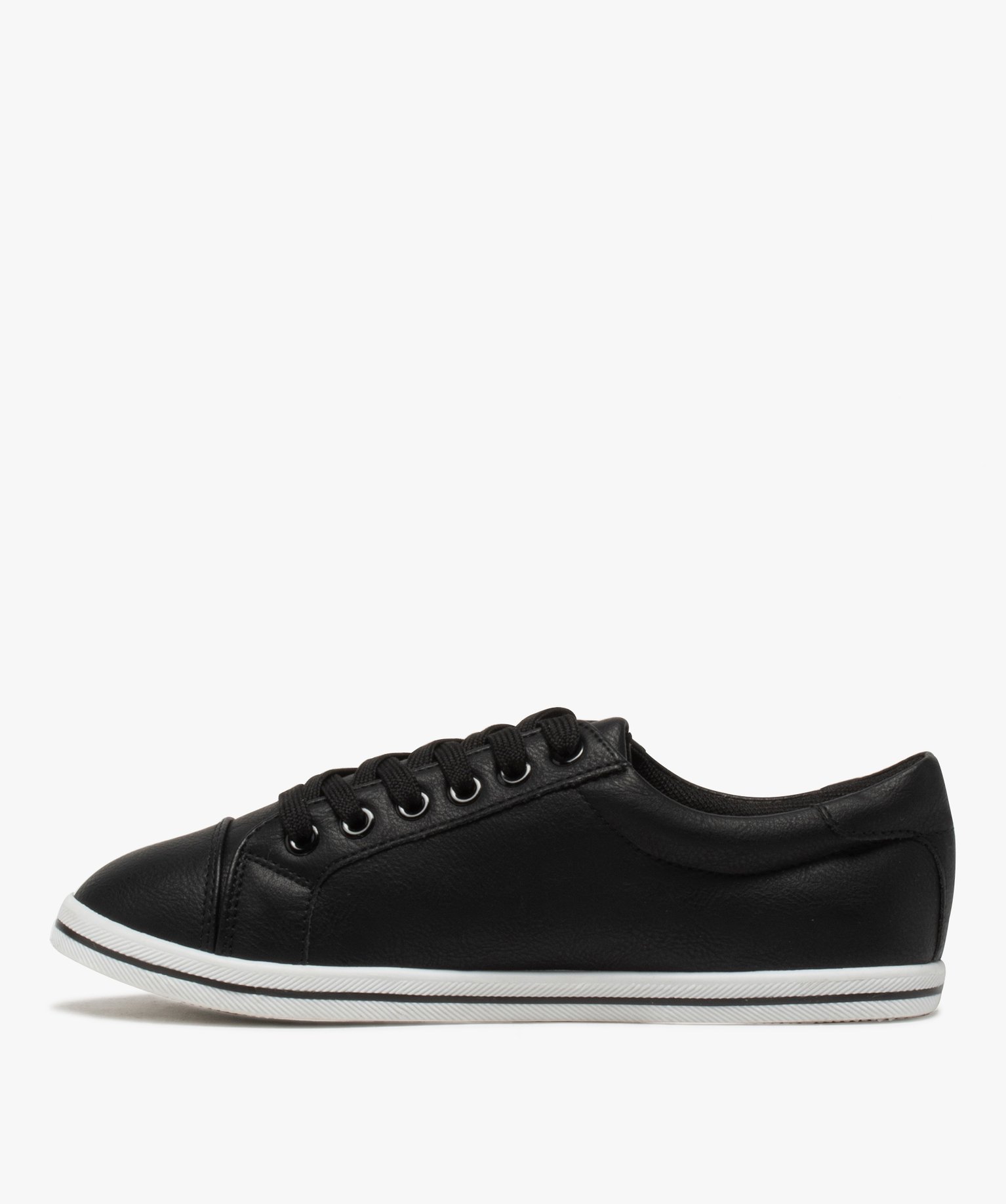 Baskets femme unies à semelle fine et fermeture lacets noir | GEMO