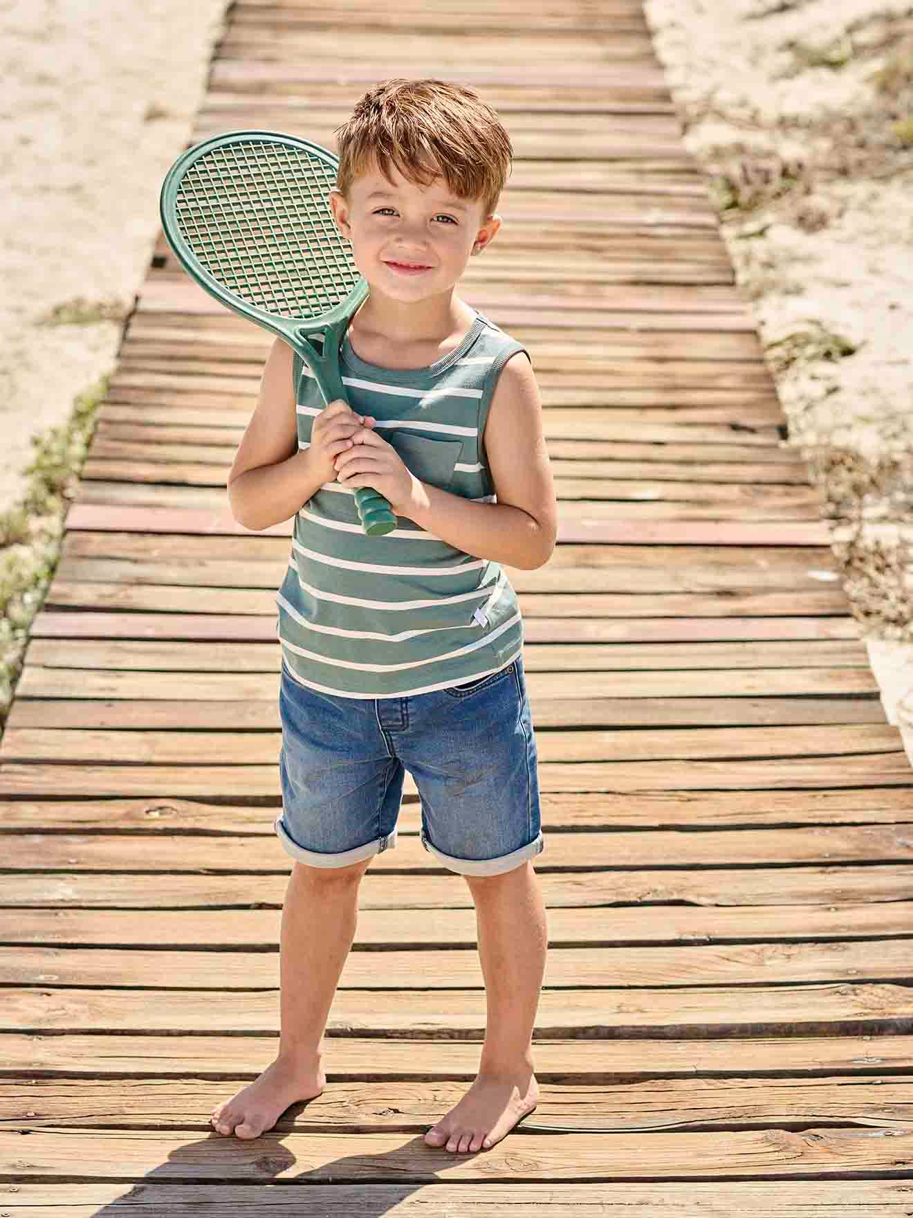 Vertbaudet Jungen Shorts mit Schlupfbund, Denim-Look - blue stone