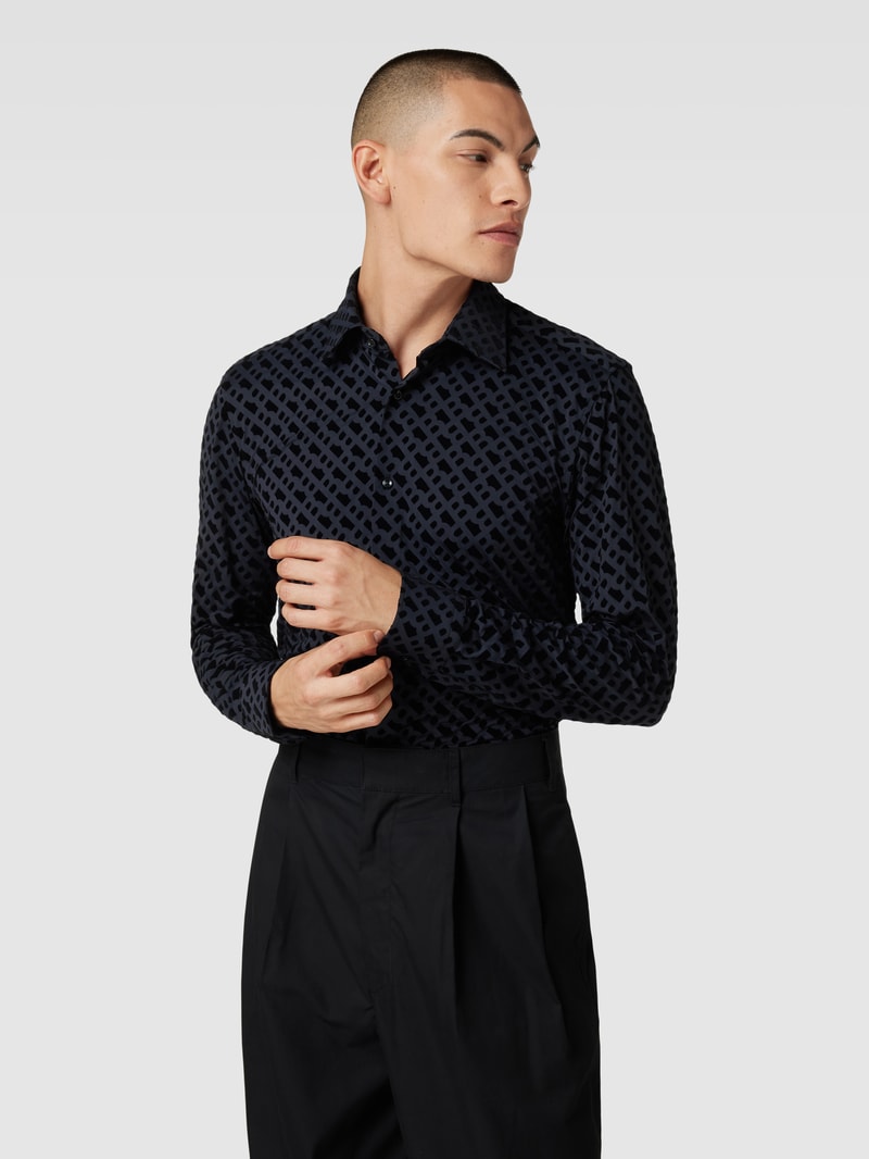 Slim Fit Business-Hemd mit Allover-Print Modell 'Hank' in schwarz