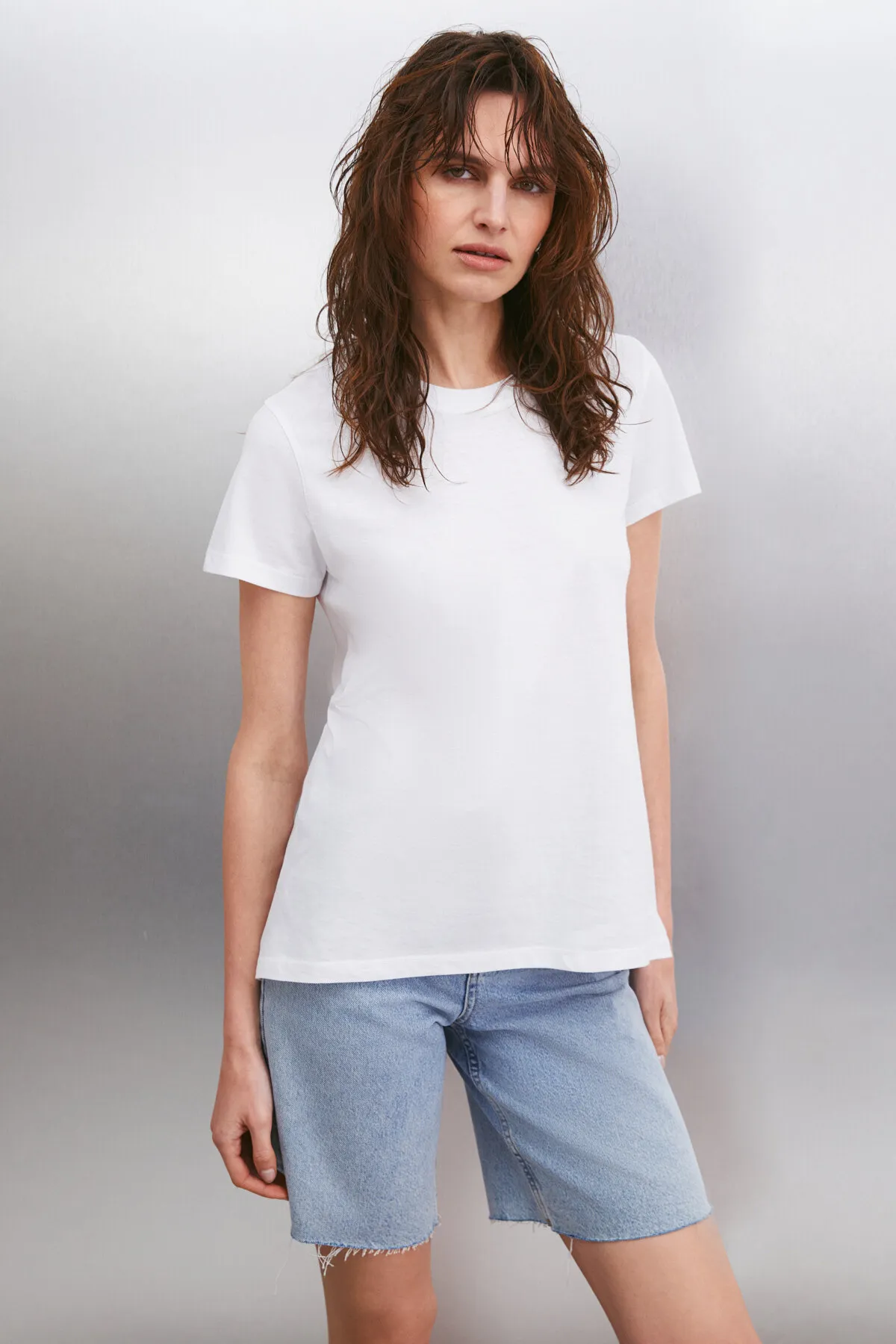 GRIMELANGE  Samantha Damen-T-Shirt mit Rundhalsausschnitt aus 100 % Baumwolle in Weiß
