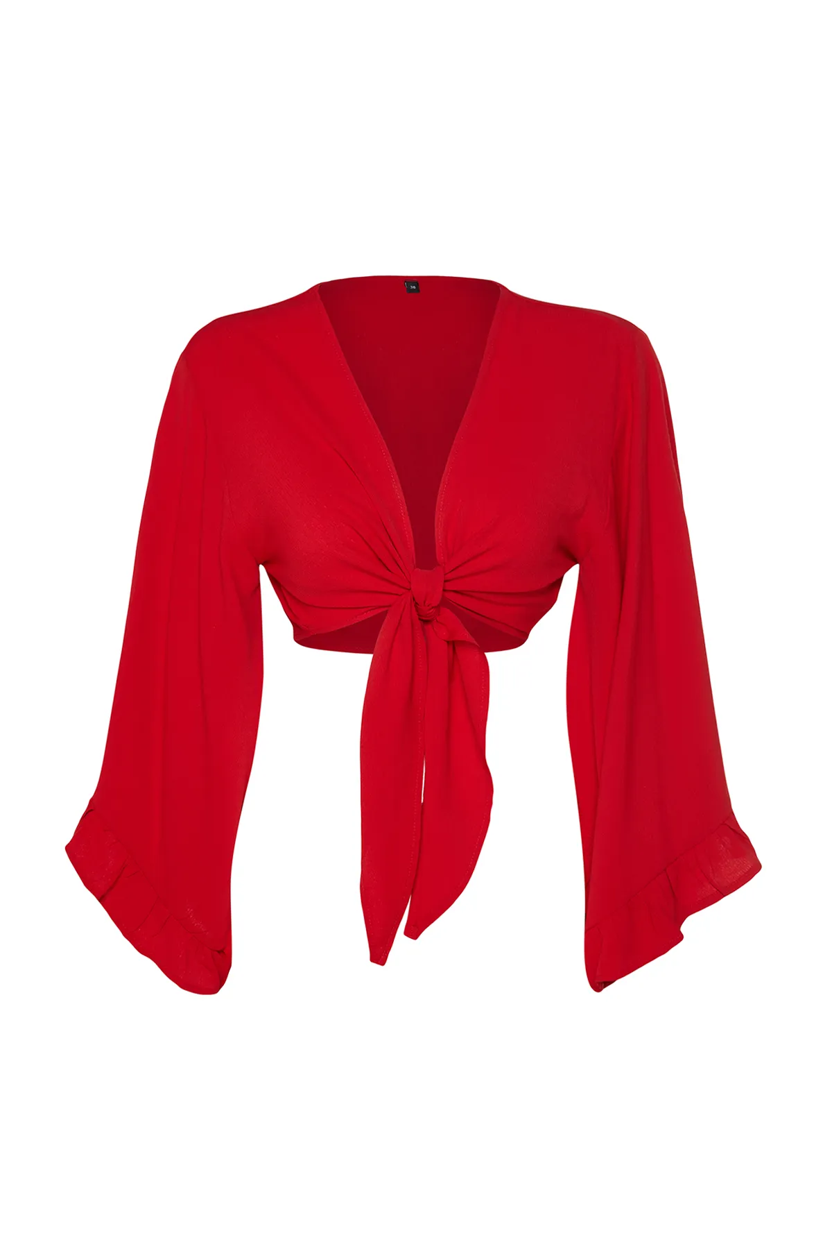 Trendyol Collection  Rote, bauchfreie, gewebte Volantbluse TBESS19BB0095