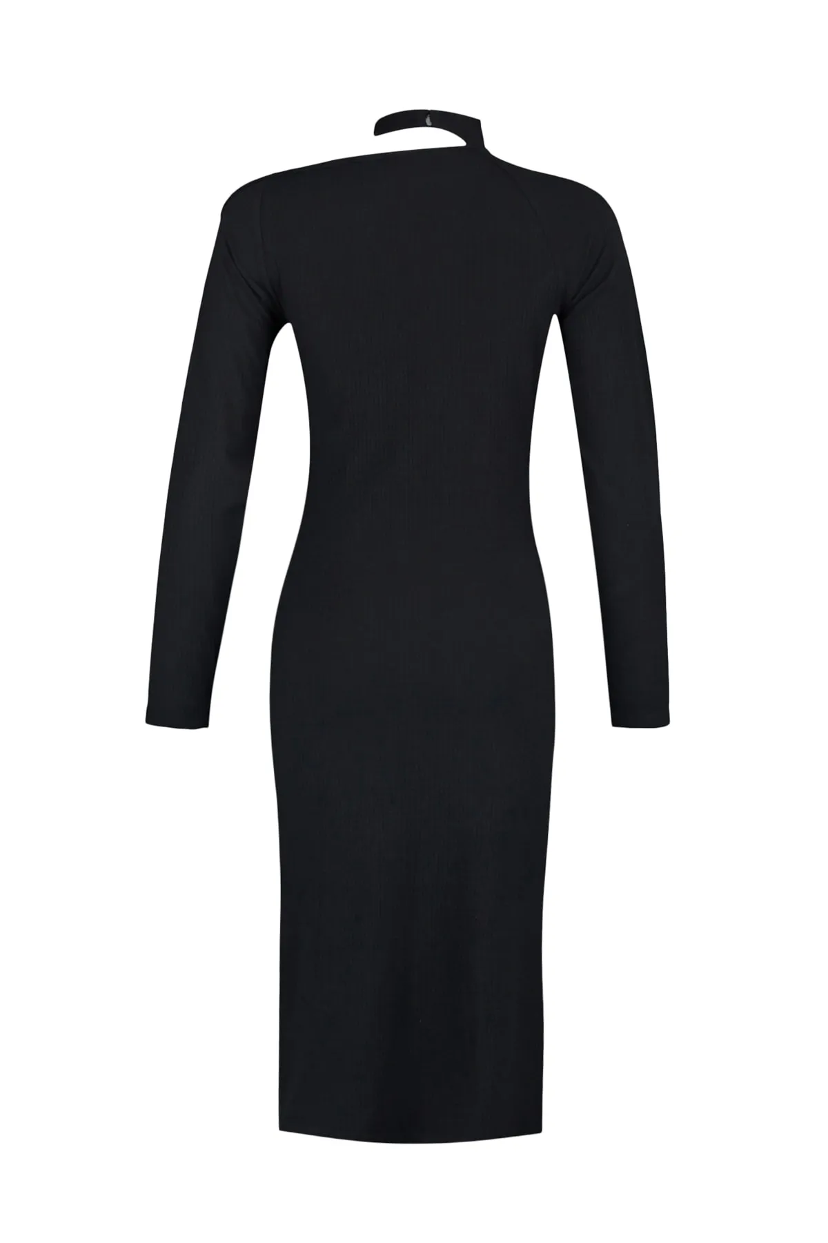 Trendyol Collection  Schwarzes, detailliertes, geripptes Strickkleid mit Ausschnitten TWOAW23EL00107