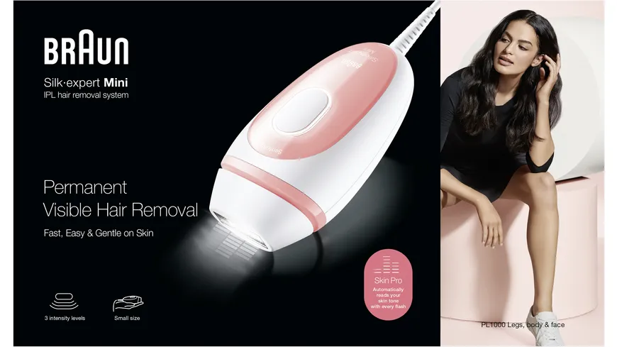 BRAUN Mini-IPL-Haarentfernungsgerät Silk-expert Pro PL1000 Pink, Weiß