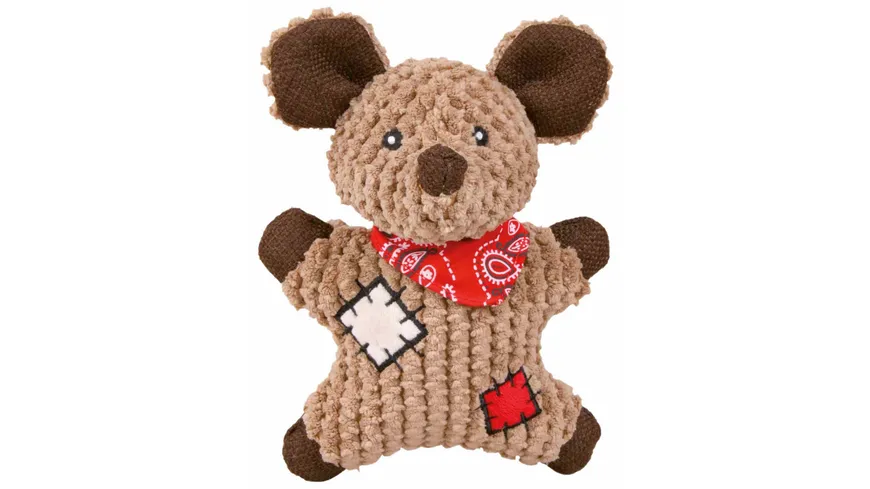 Trixie Stoff/Jute Maus mit Flicken mit Squeaker 19 cm Hunde Spielzeug