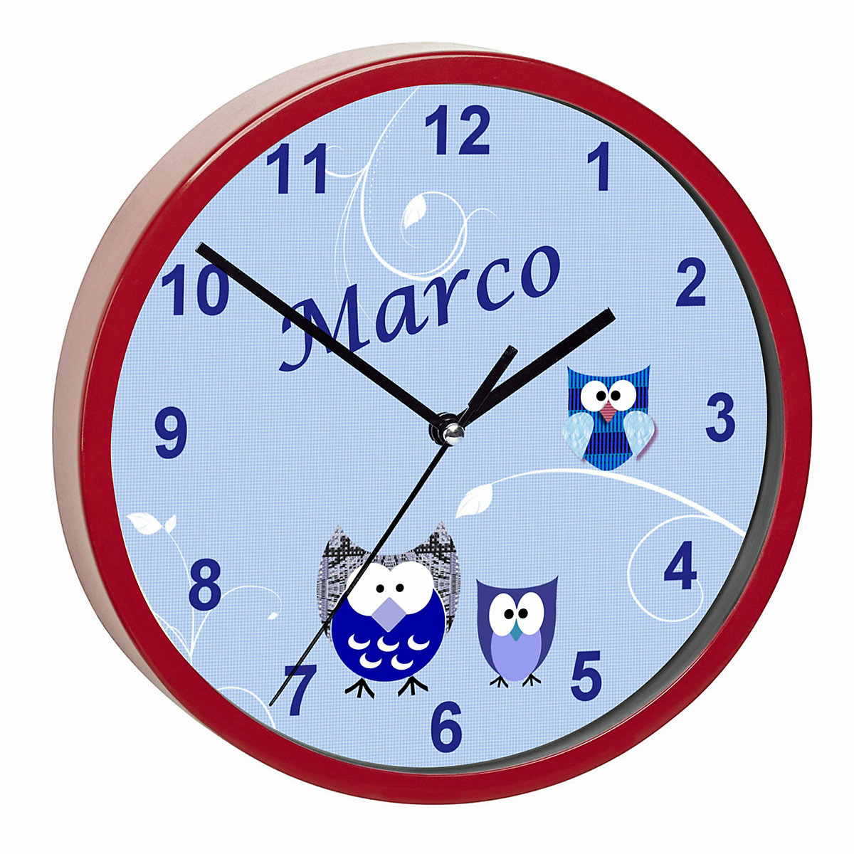 Kinder Wanduhr personalisiert mit Name Eule Blau