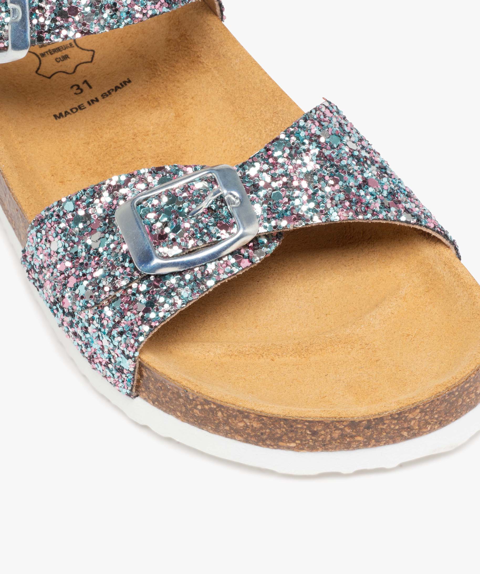 Sandales fille à semelle liège et larges brides à boucle noir | GEMO