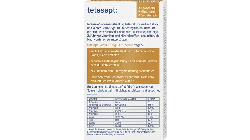 tetesept Carotin 15 mg Haut + Sonne 30 St.