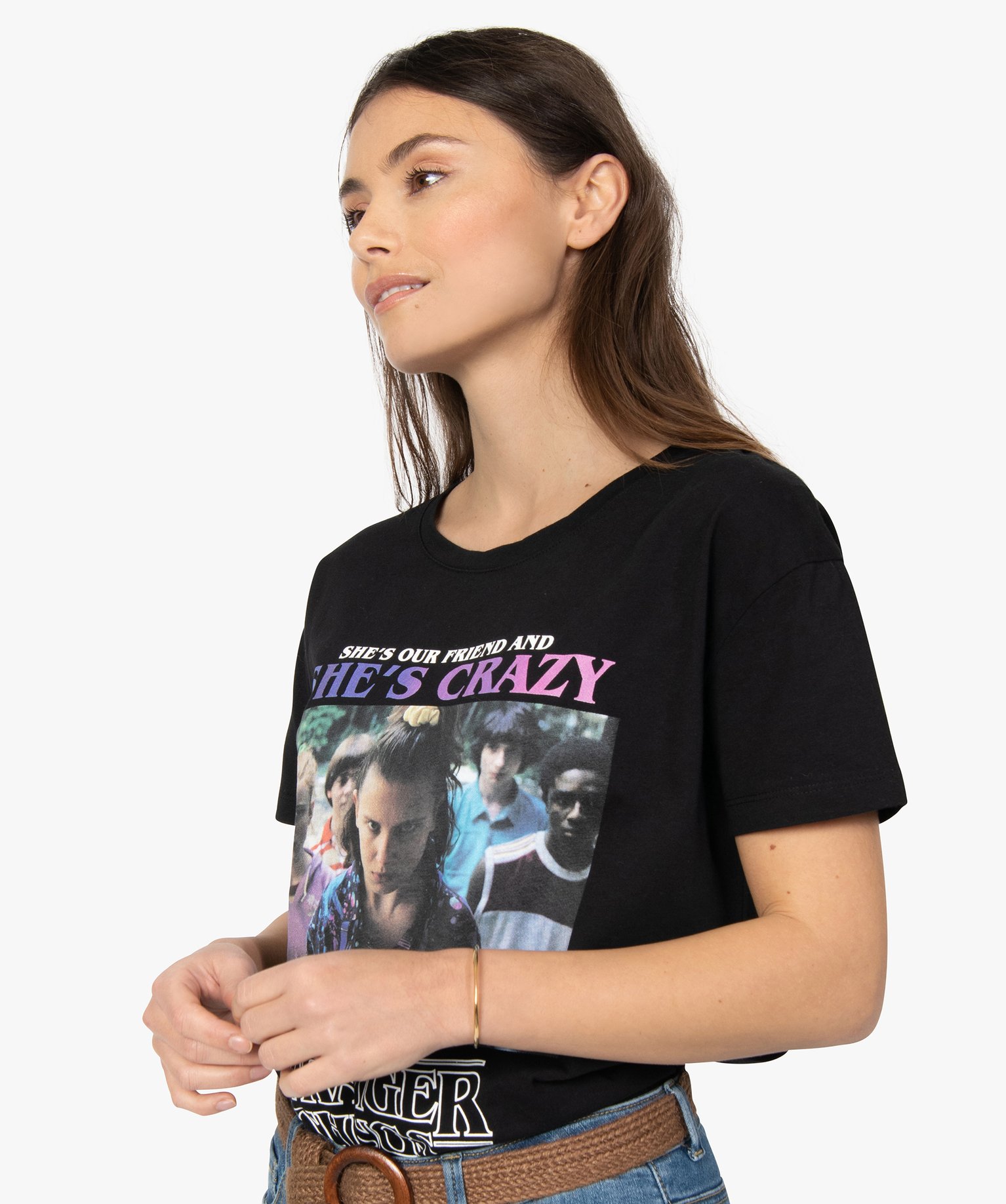 Tee-shirt femme avec motif photo – Stranger Things noir | GEMO