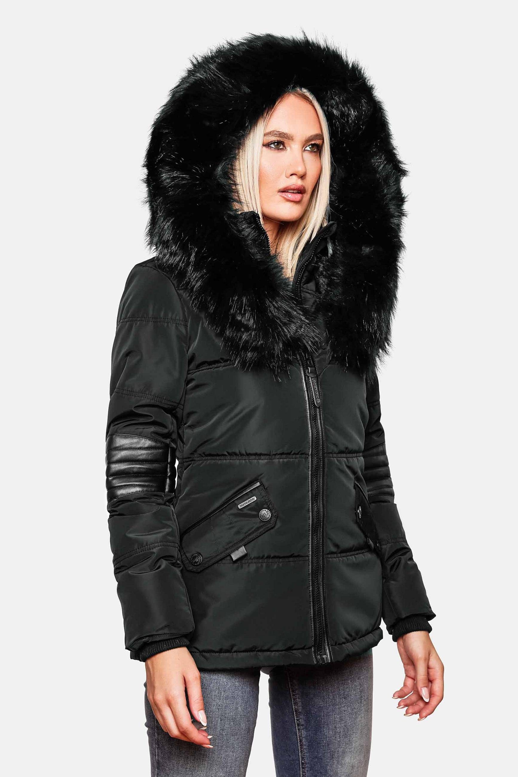 Navahoo Winterjacke Nirvana edle Steppjacke m. schwarzem Kunstpelzkragen