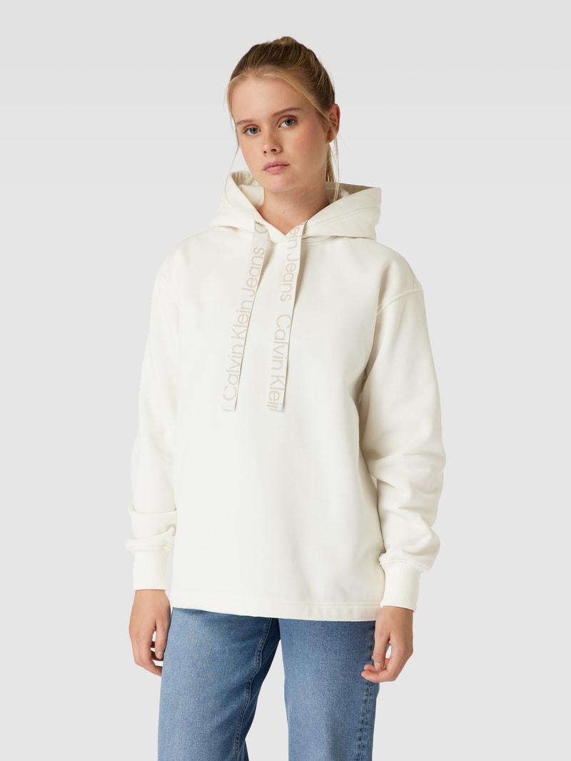 Hoodie mit Label-Details in ecru