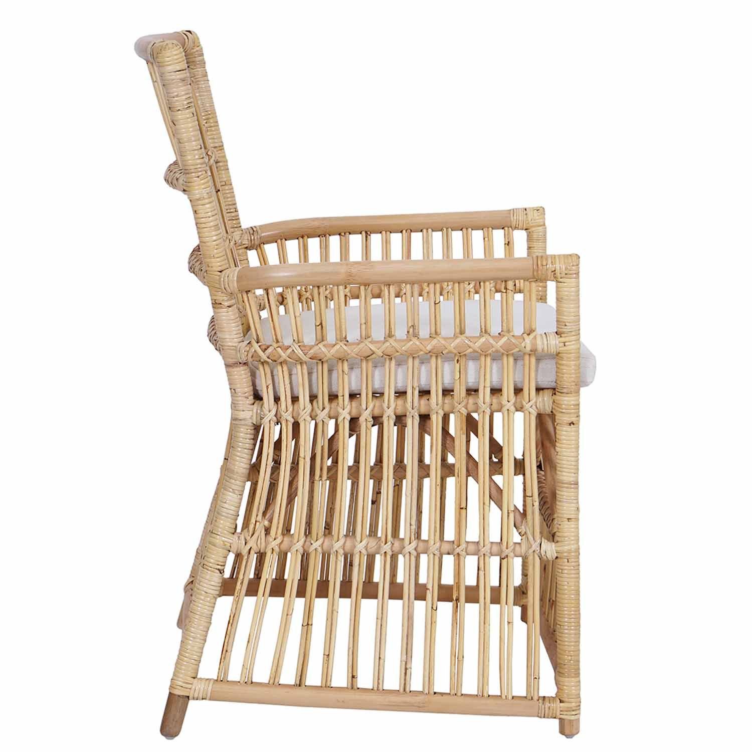 Casa Moro Rattanstuhl Rattansessel Susila Honig mit Sitzkissen Esszimmerstuhl, Loungesessel aus Natur-Rattan handgefertigt