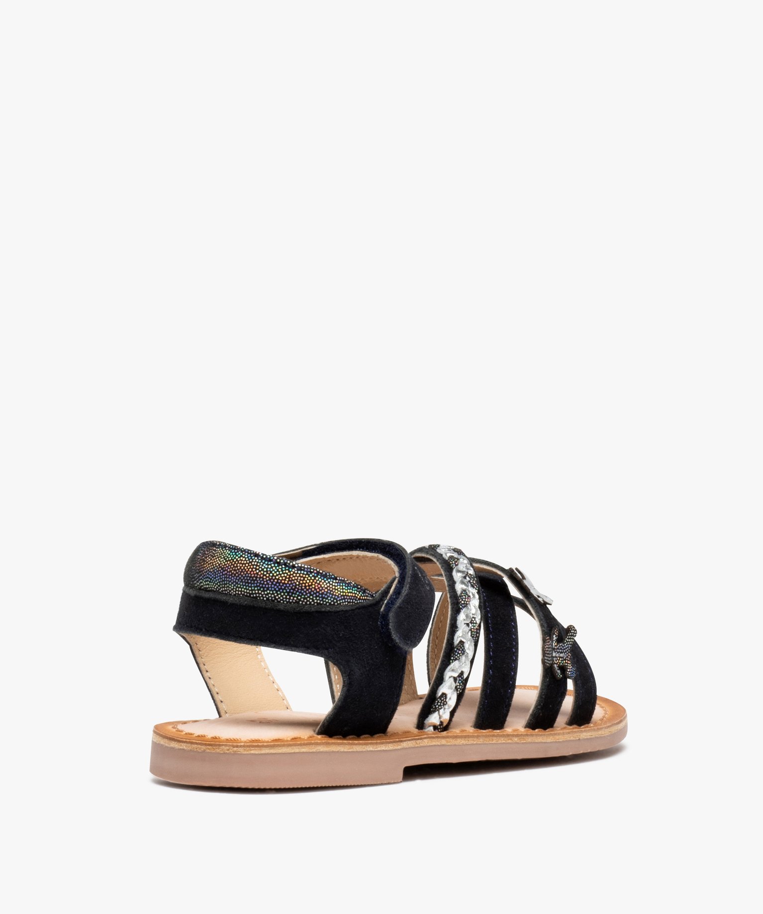 Sandales filles à brides entrelacées en cuir et à scratch... marine | GEMO