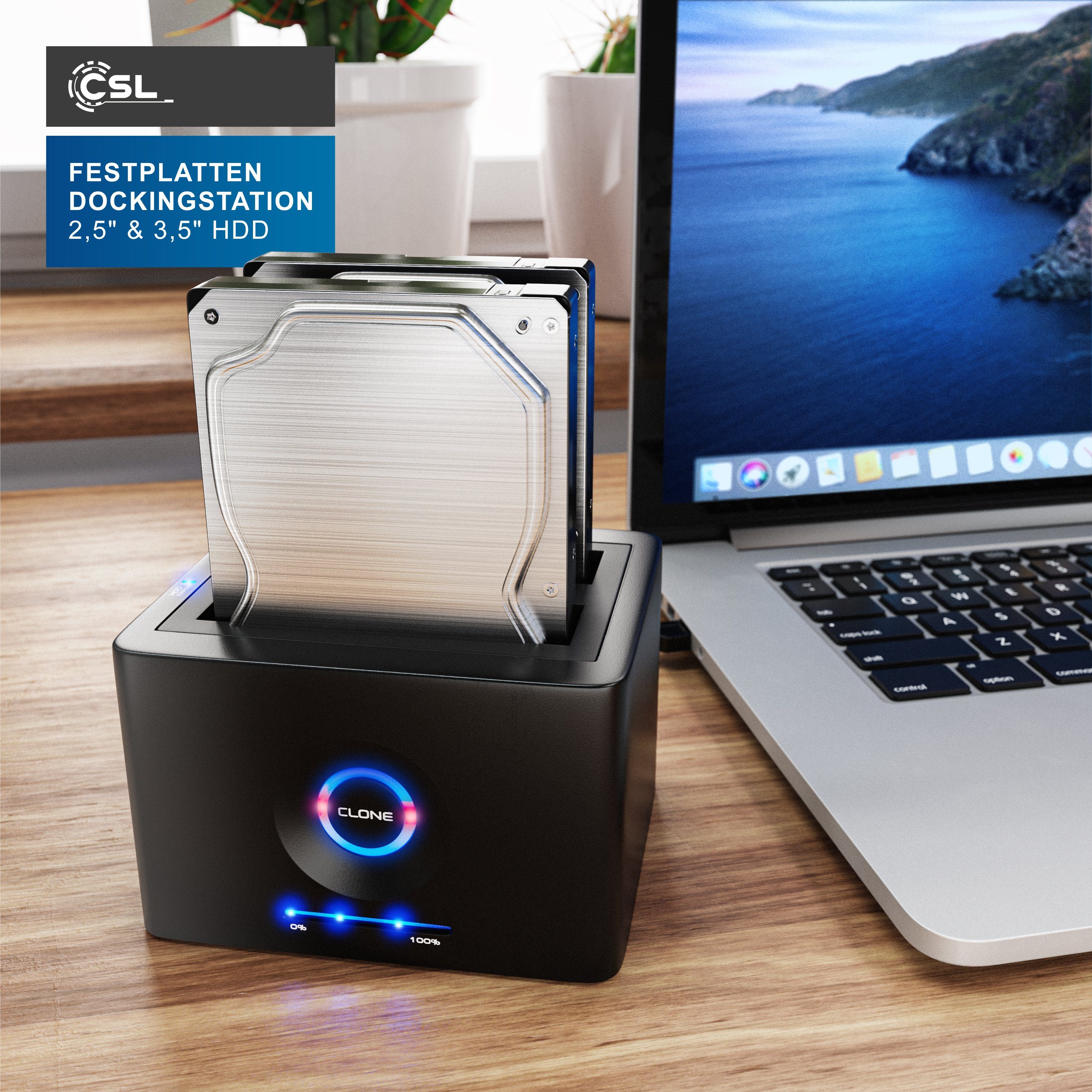 CSL Festplatten-Dockingstation, USB 3.2 Gen 1 Festplattendockingstation, Klonfunktion für 2,5