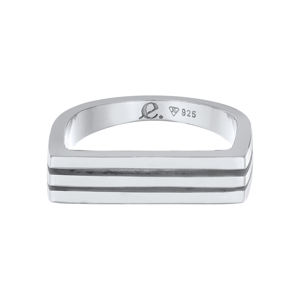 Elli PREMIUM Elli PREMIUM Bague Femmes Sceau Rectangle Rainures en Argent Sterling 925 Rhodié Bague
