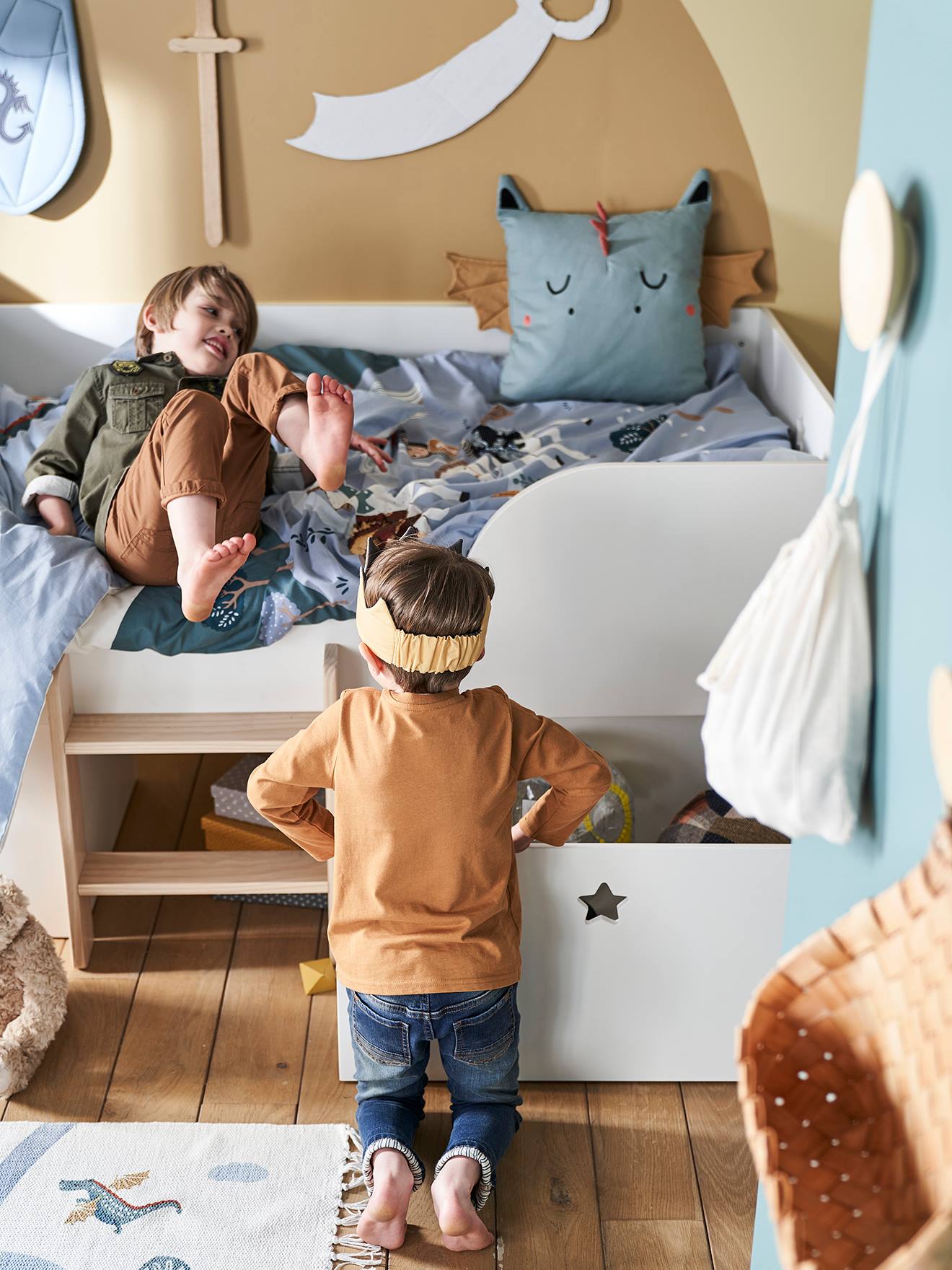 Vertbaudet Kinder Hochbett GROßER BÄR - weiß/natur