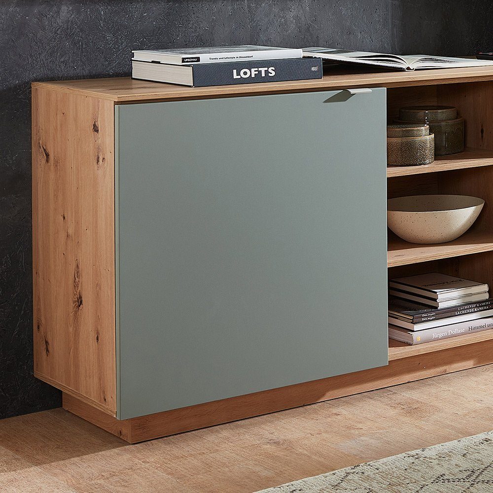 Lomadox Wohnwand CUST-36, (3-St., 3-tlg), Set mit 2 Wandboards grün mit Eiche 240 cm, Wohnwand, Fernsehschrank