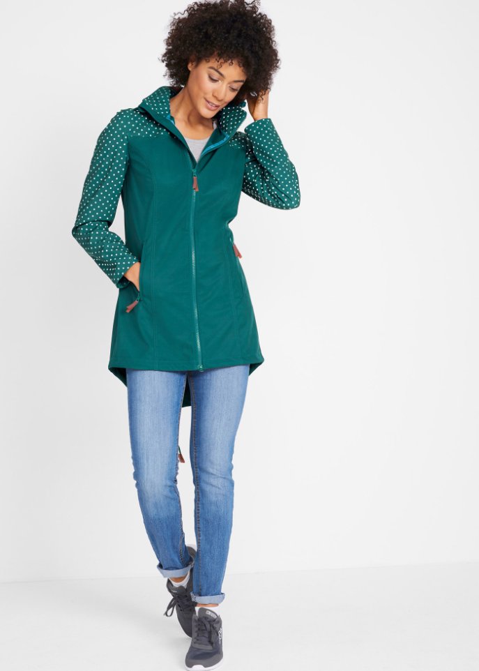 Bedruckte Softshelljacke, schlanker Schnitt, wasserabweisend