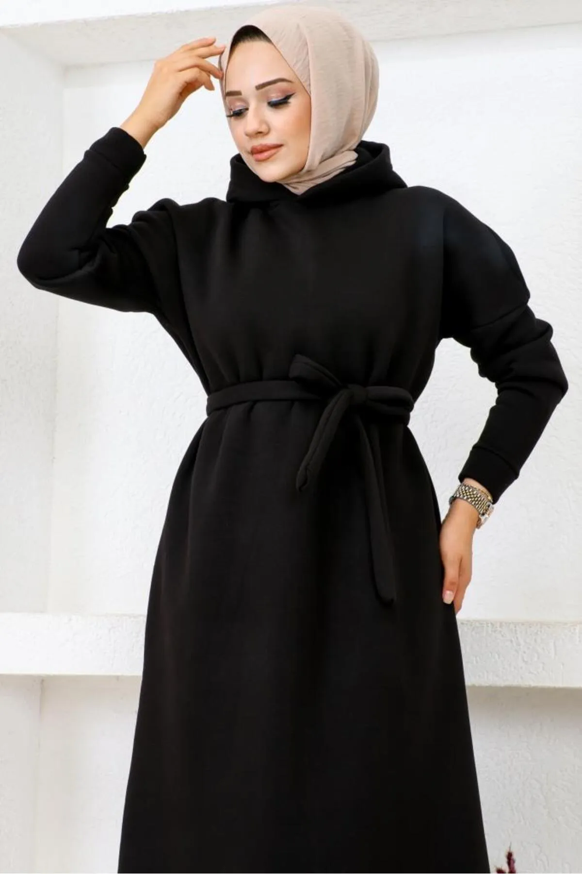 benguen  5651 Dreifädiges Kapuzenkleid Schwarz