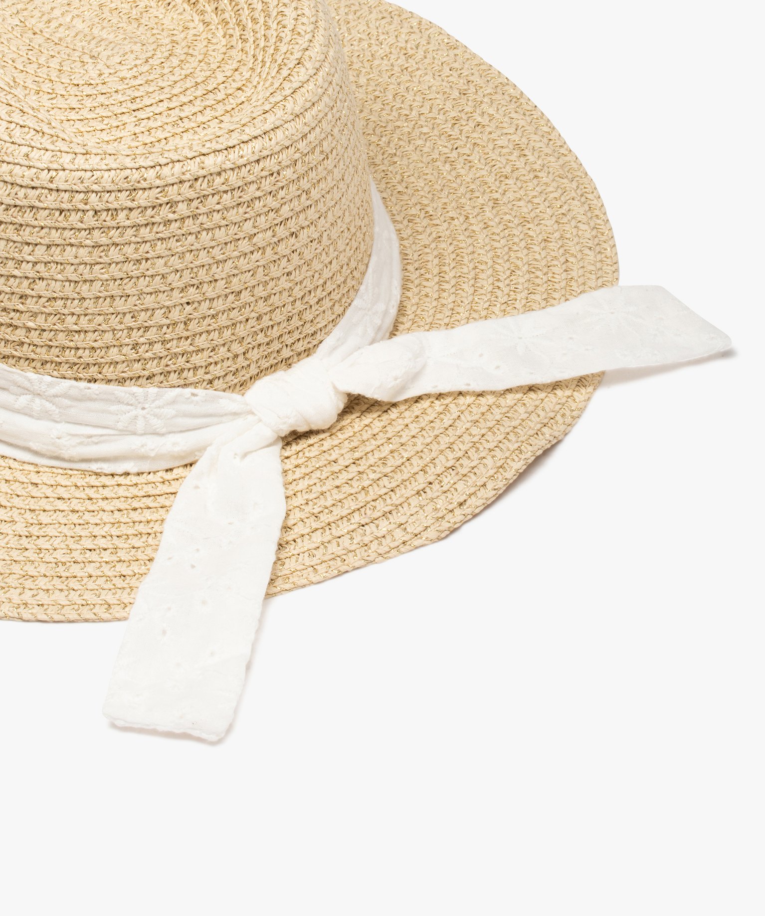 Chapeau fille en paille et fil Lurex forme Fedora beige | GEMO