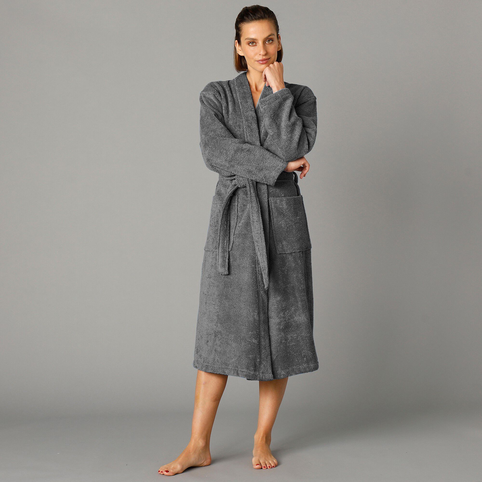 Peignoir mixte adulte col kimono éponge bouclette