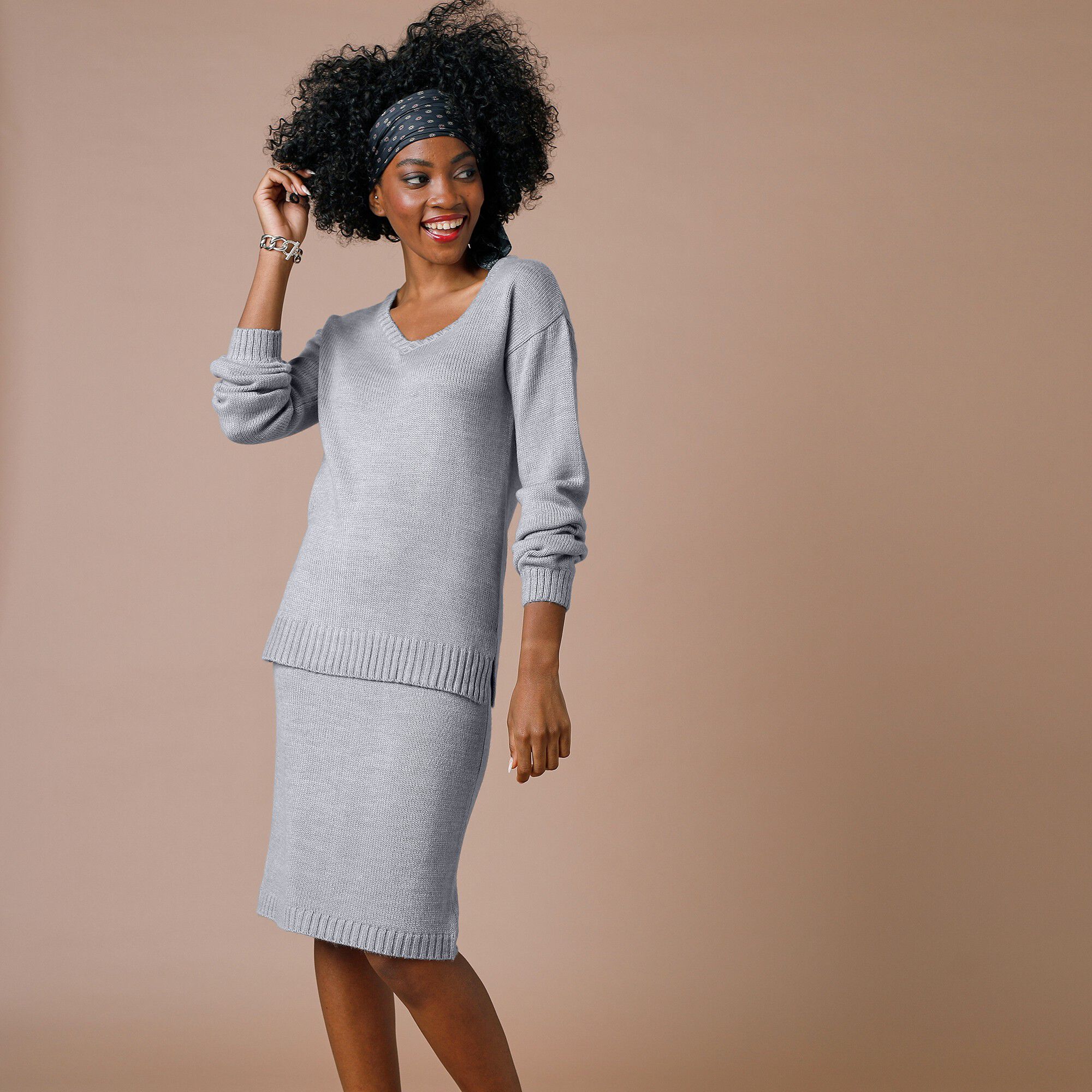 Jupe droite en tricot unie