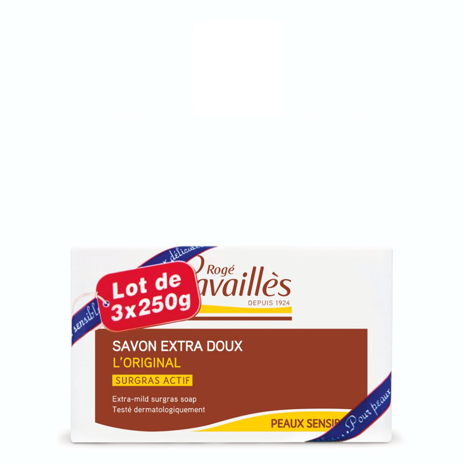Cavaillès Savon Surgras Extra-Doux - Huile Amande Douce et Noyau de Pêche - Peaux Sensibles 3 x 250 g