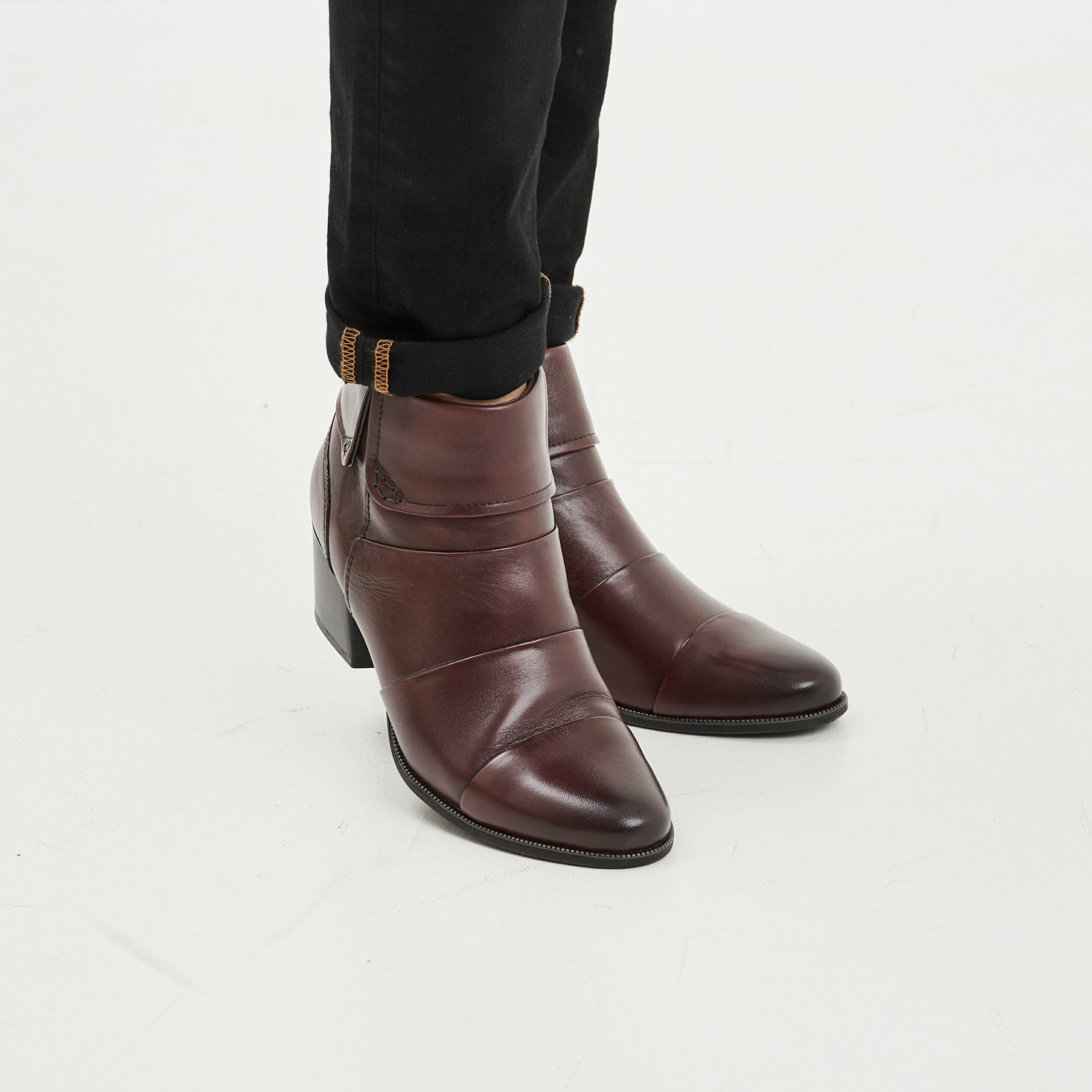 Bottines à talons en cuir pied large bordeaux femme | La Halle