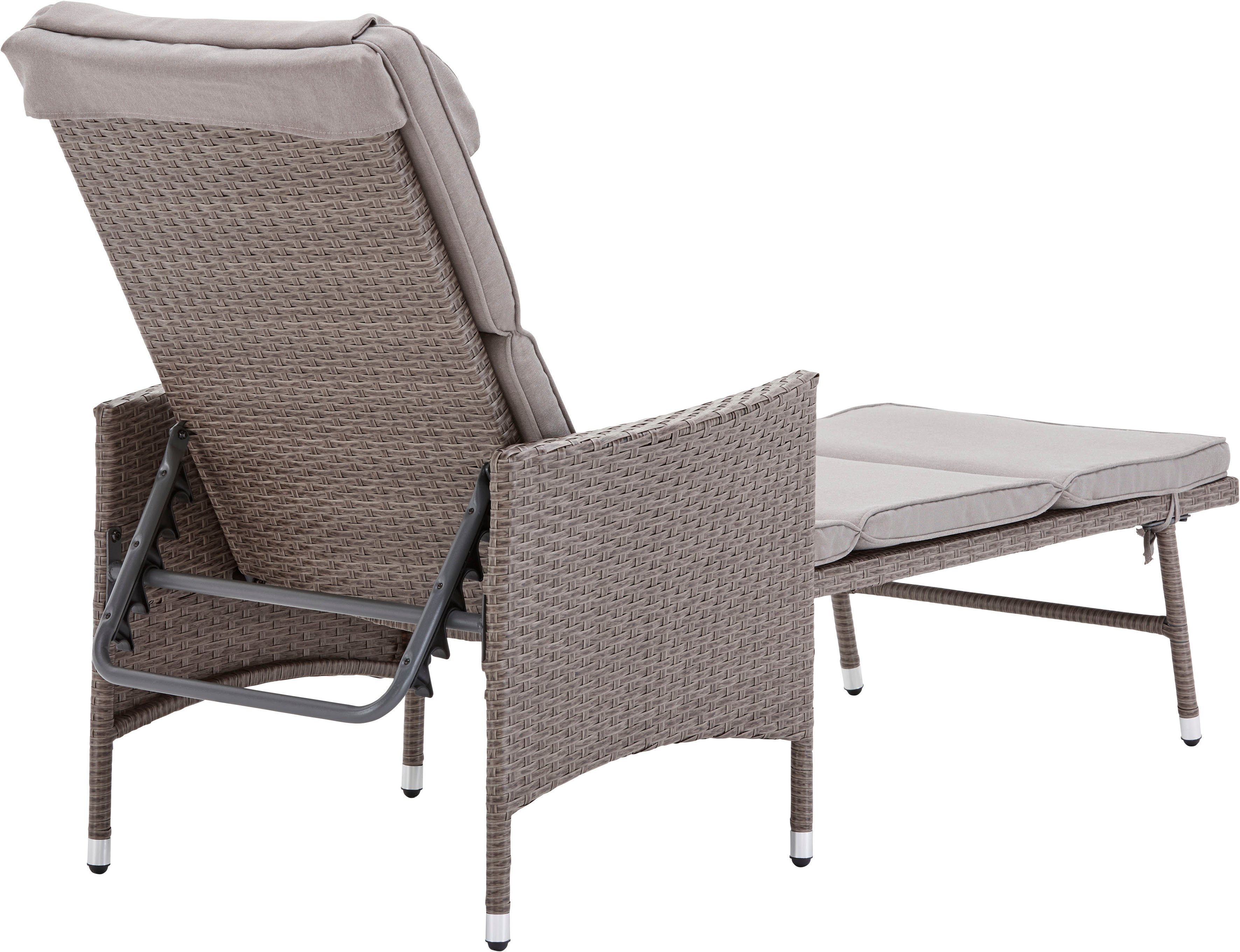 KONIFERA Gartenliege Mailand, Set, 5 St., 2x Liege, 1x Tisch 42x42x48, Stahl /Polyrattan, inkl. Auflagen