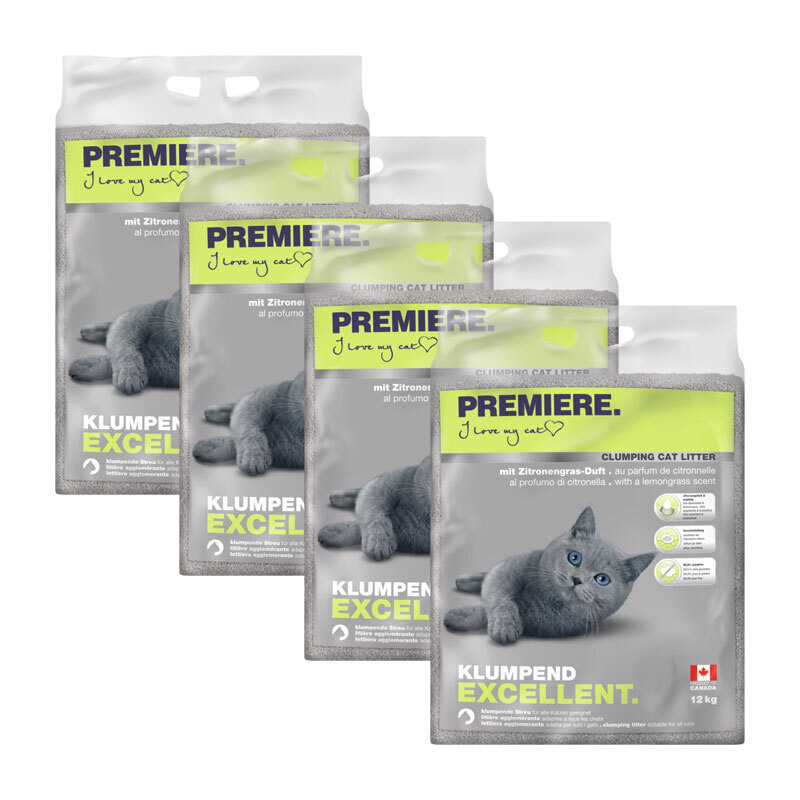 PREMIERE Katzenstreu PREMIERE Excellent Klumpstreu, Zitronengras-Duft 4x12 kg
