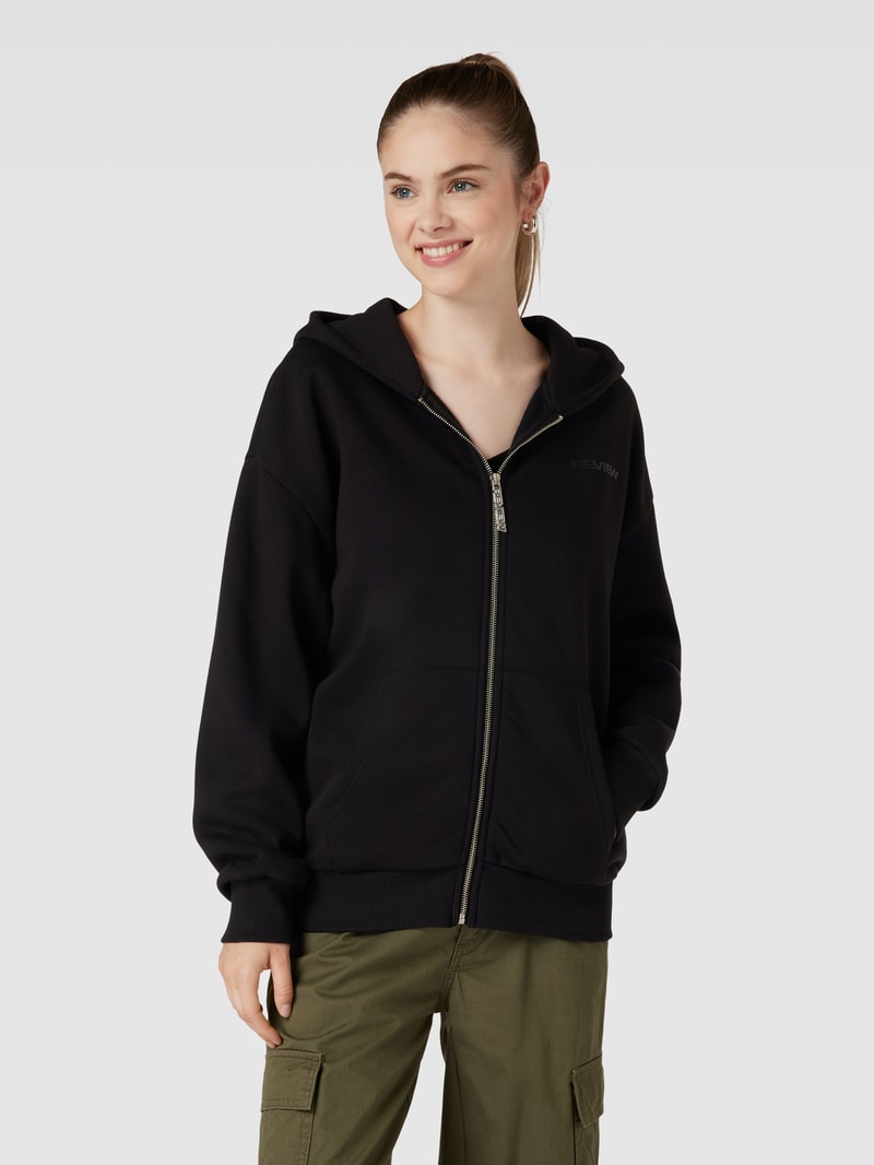 Sweatjacke mit gerippten Abschlüssen in schwarz