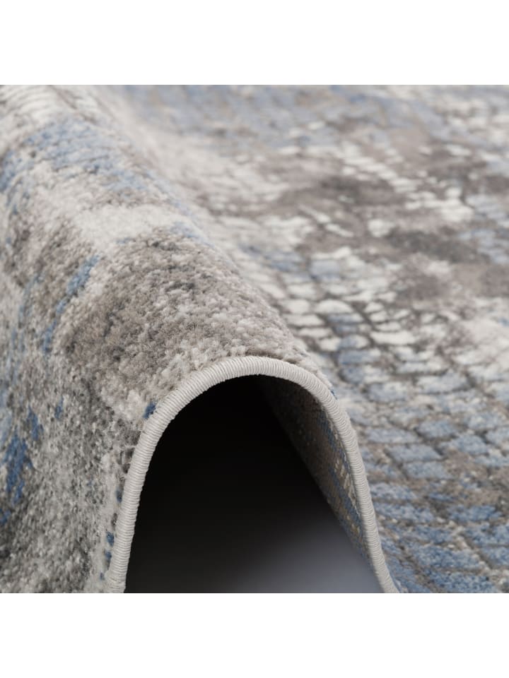 Pergamon Designer Teppich Moderne Orient Vintage Klassik in Silber Blau günstig kaufen