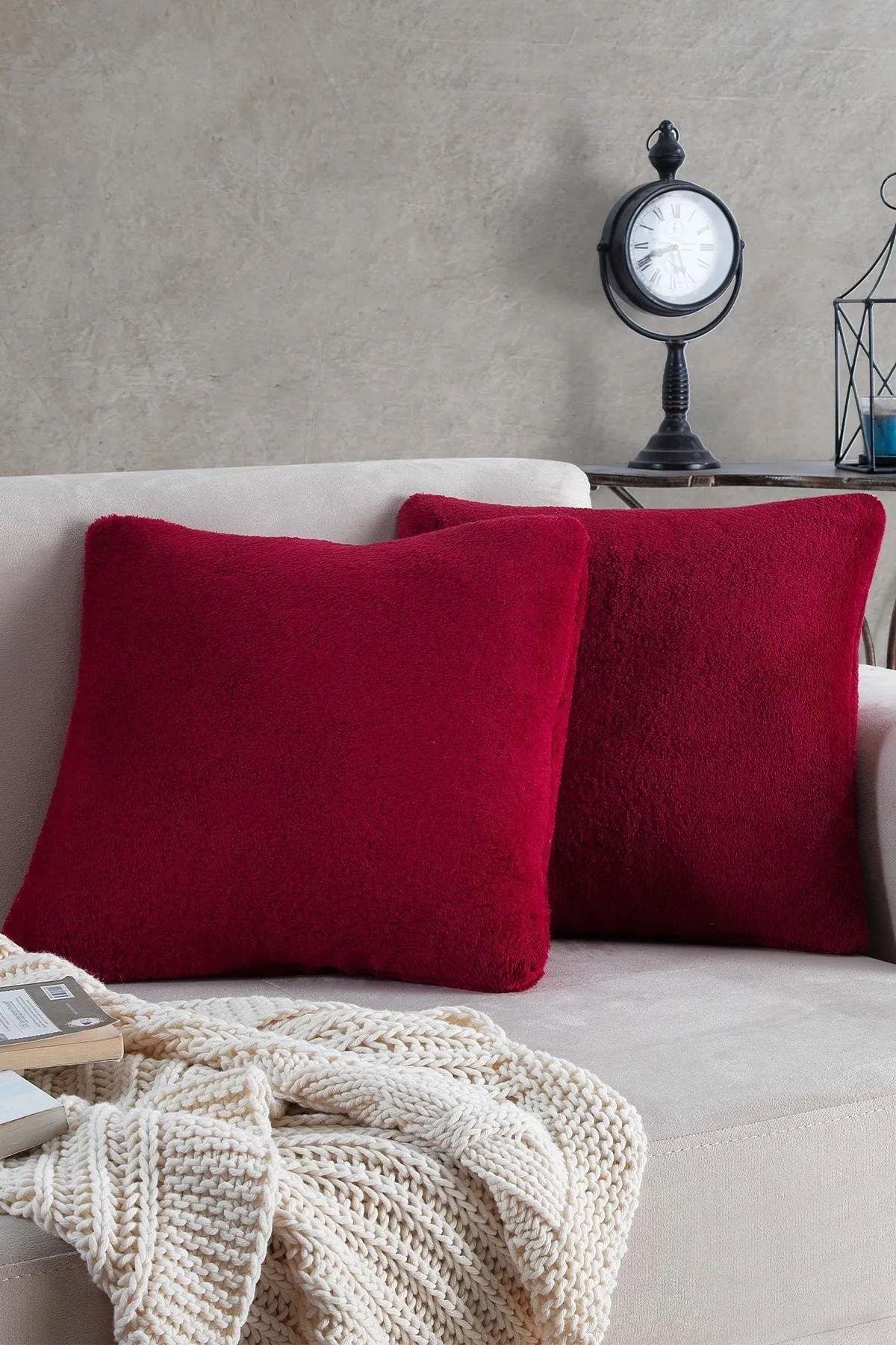 MaisonArt  Sofa | 2 Stück roter Welsoft-Kissenbezug, 44 x 44 cm