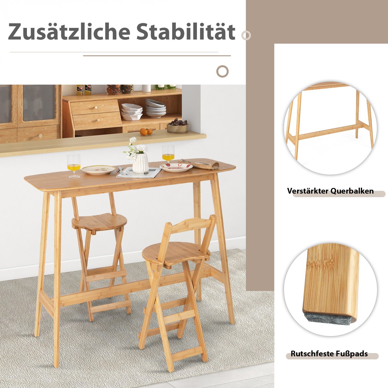 COSTWAY Bartisch Stehtisch 120 x 45 x 99 cm, Bambus