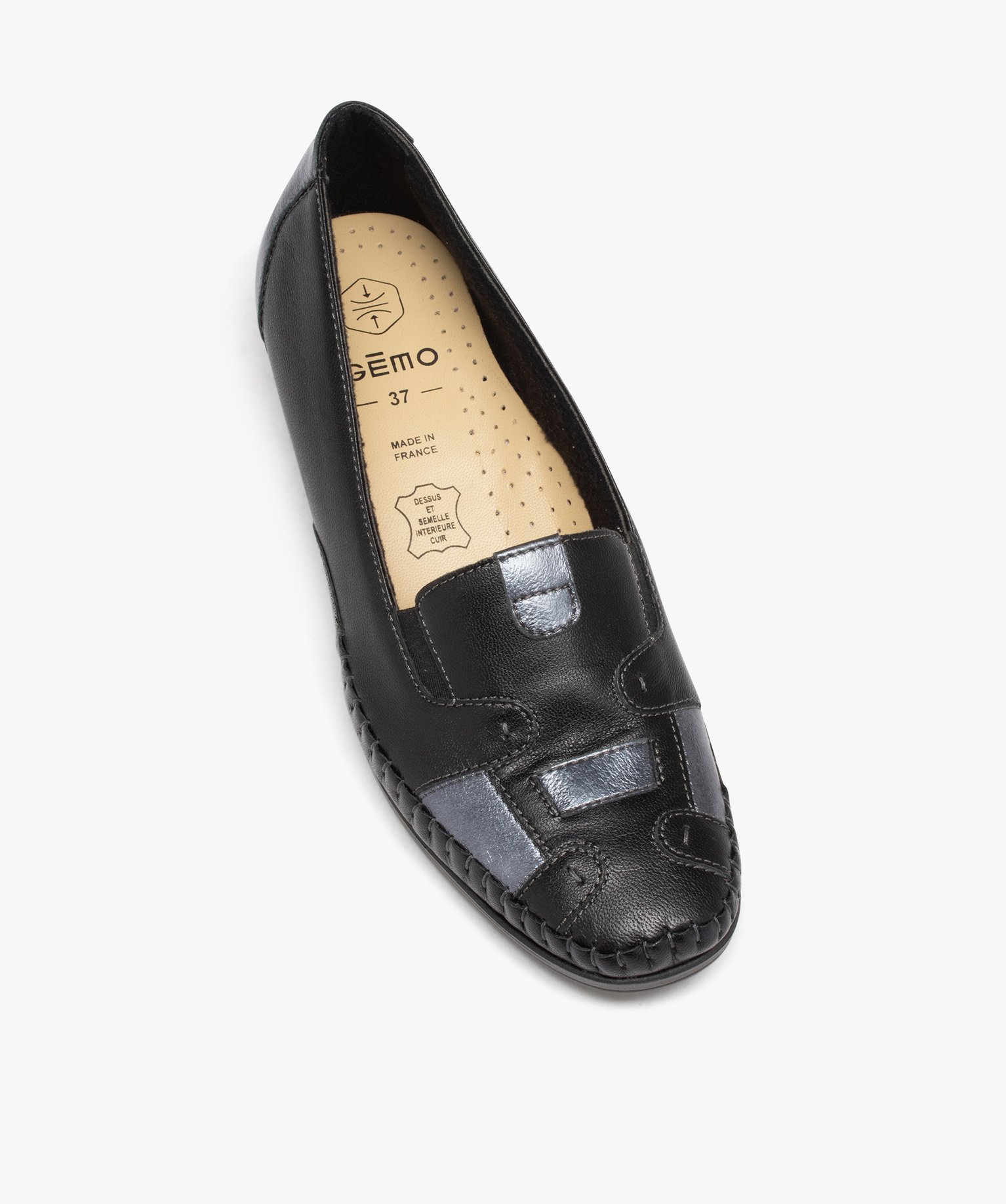 Mocassins femme confort en cuir à semelle compensée et emp... noir | GEMO