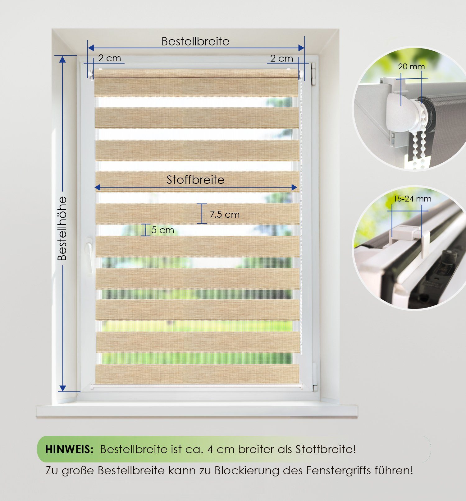 Doppelrollo Doppelrollo Natur, Rikmani, Klemm- oder Schraubmontage