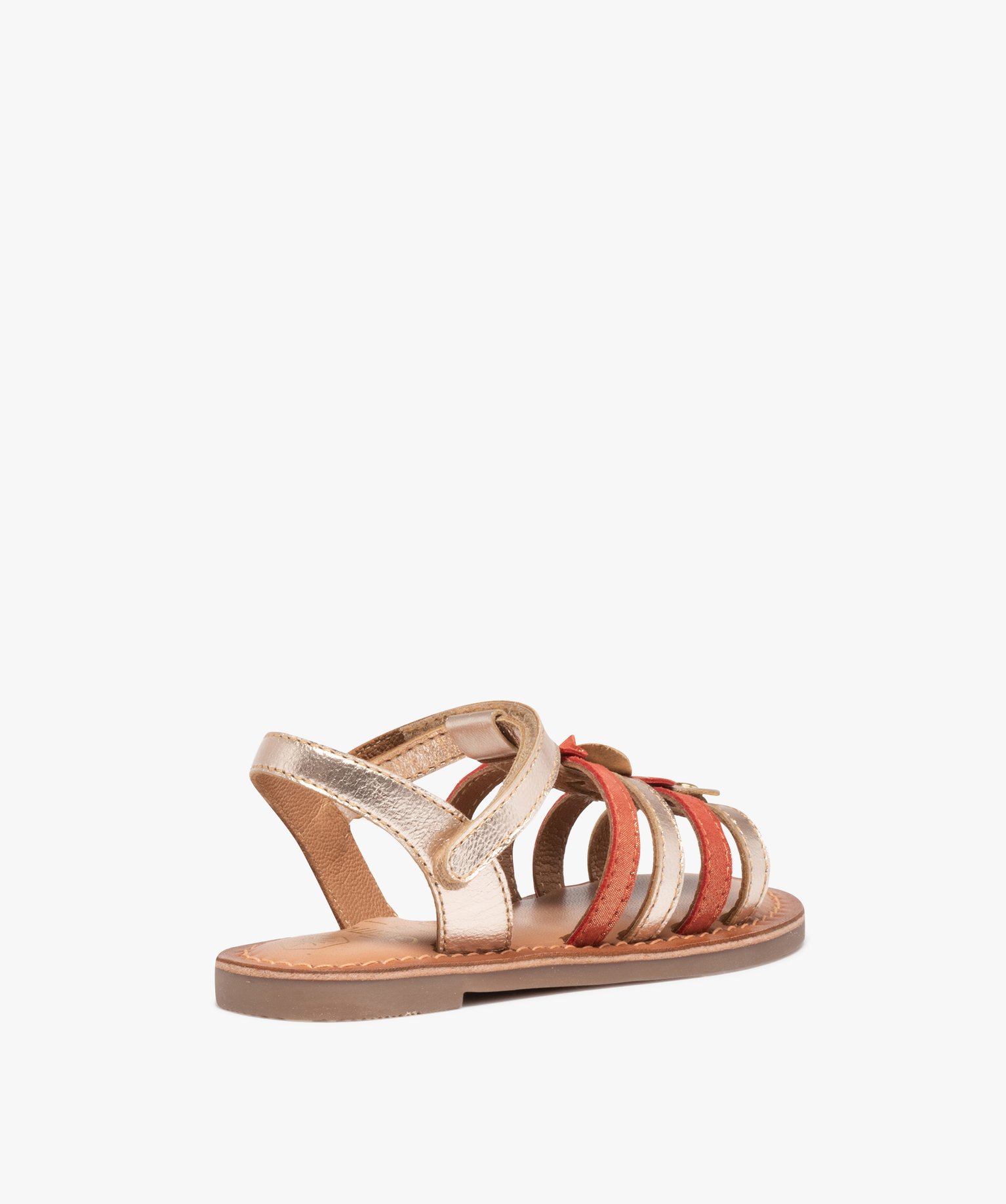 Sandales fille à brides en cuir métallisé ornées de curs or | GEMO